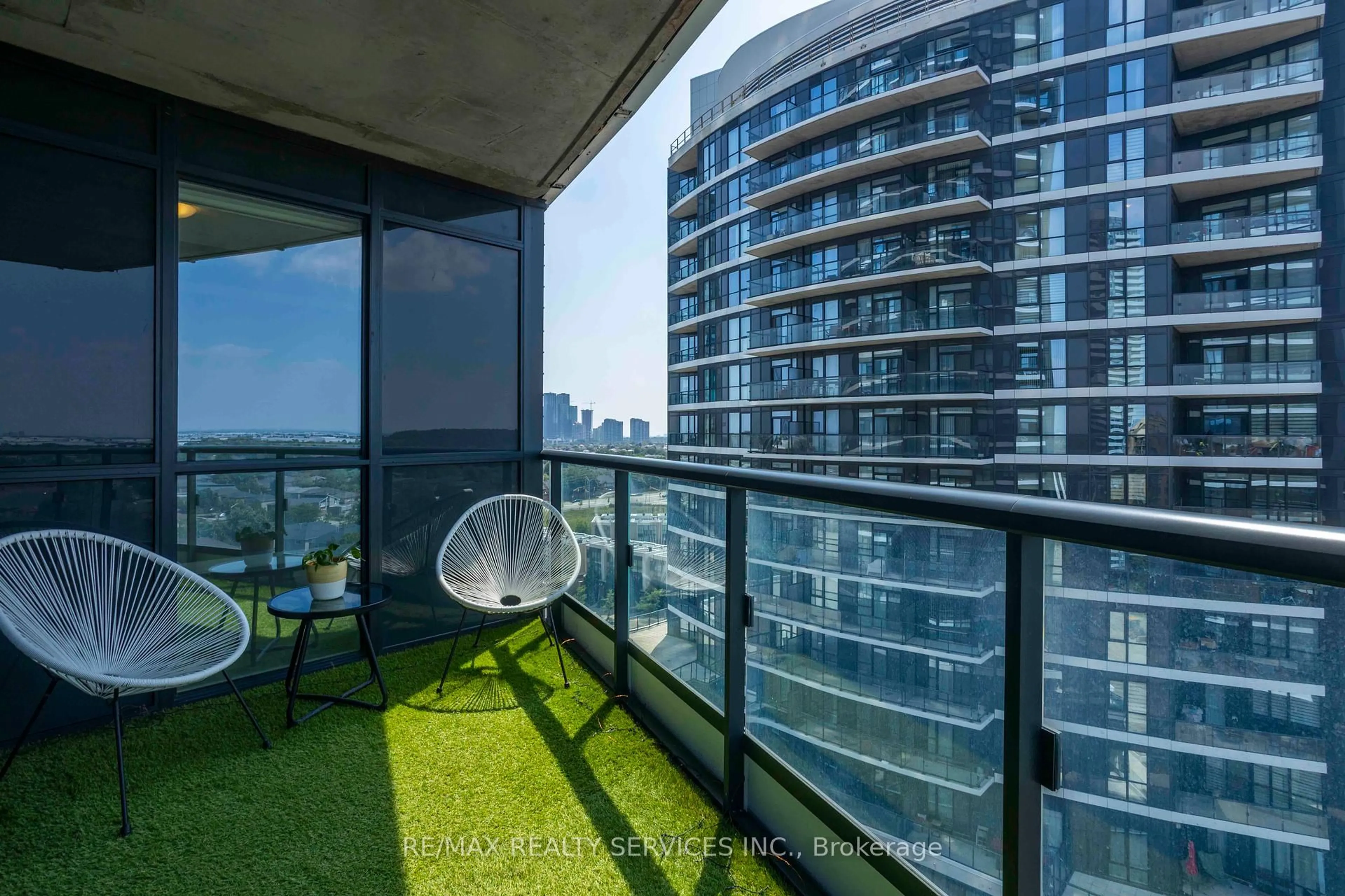 Balcony in the apartment, city buildings view from balcony for 35 Watergarden Dr #918, Mississauga Ontario L5R 0G8
