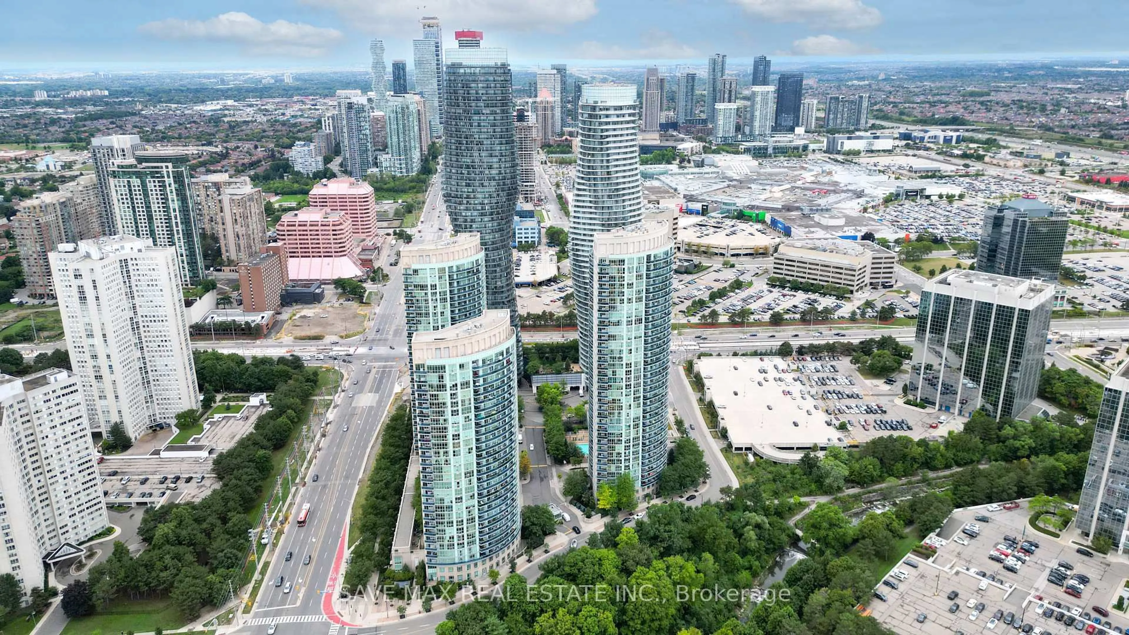 A pic from outside/outdoor area/front of a property/back of a property/a pic from drone, city buildings view from balcony for 90 Absolute Ave #1907, Mississauga Ontario L4Z 0A3