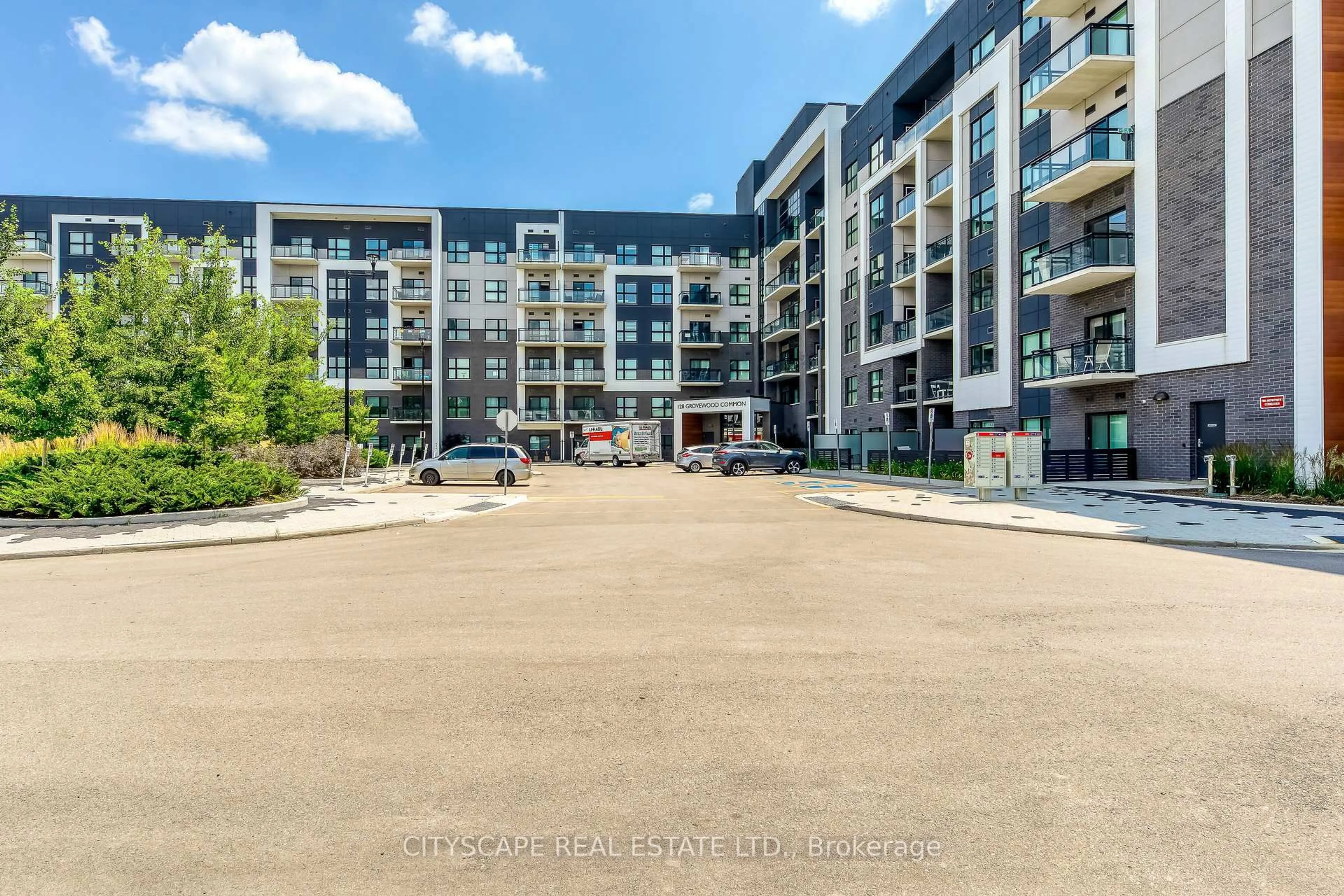 A pic from outside/outdoor area/front of a property/back of a property/a pic from drone, street for 128 Grovewood Common #205, Oakville Ontario L6H 0X3