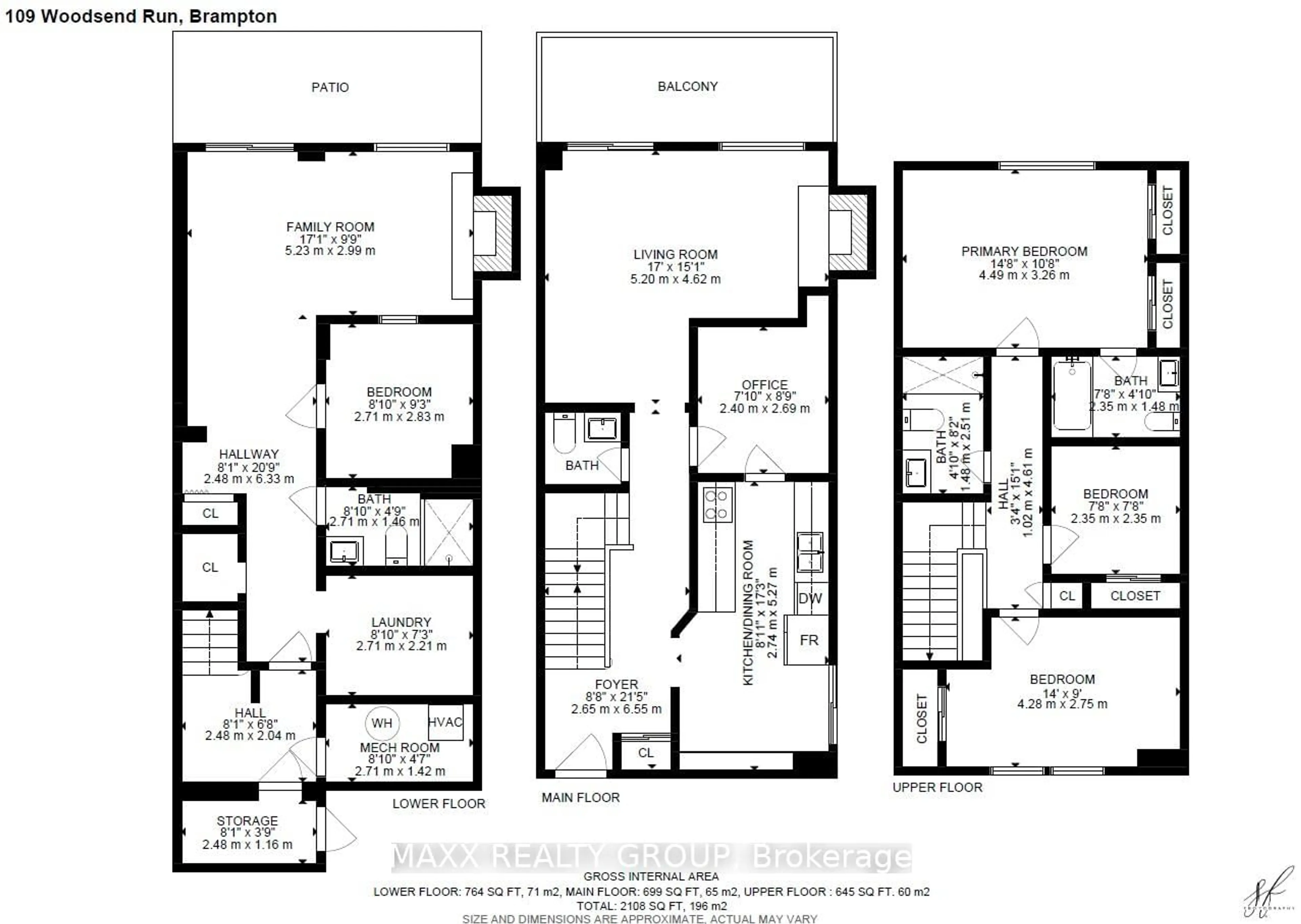 Floor plan for 109 Woodsend Ru, Brampton Ontario L6Y 4H7