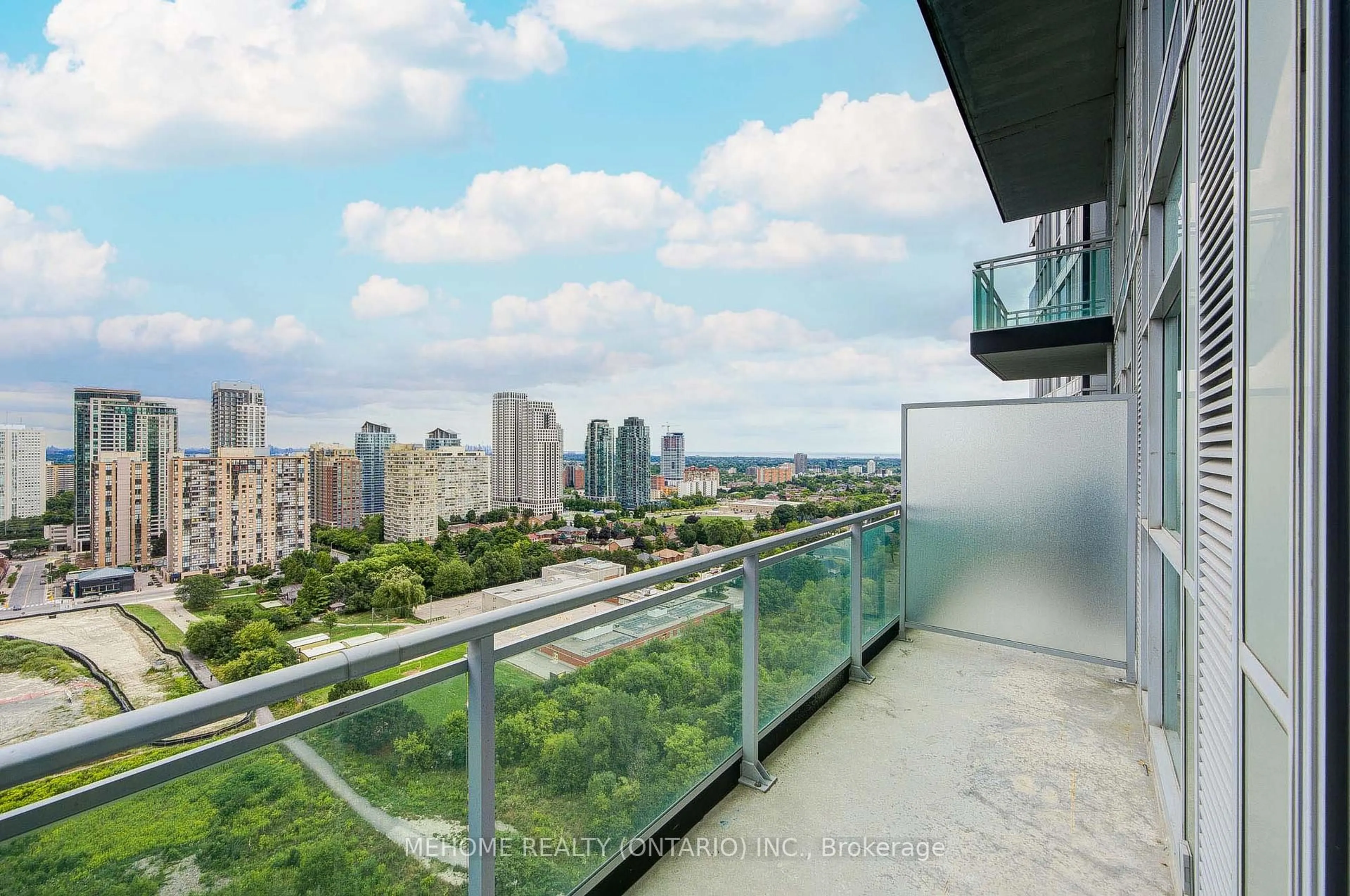 Balcony in the apartment, city buildings view from balcony for 223 Webb Dr #2103, Mississauga Ontario L5B 0E8