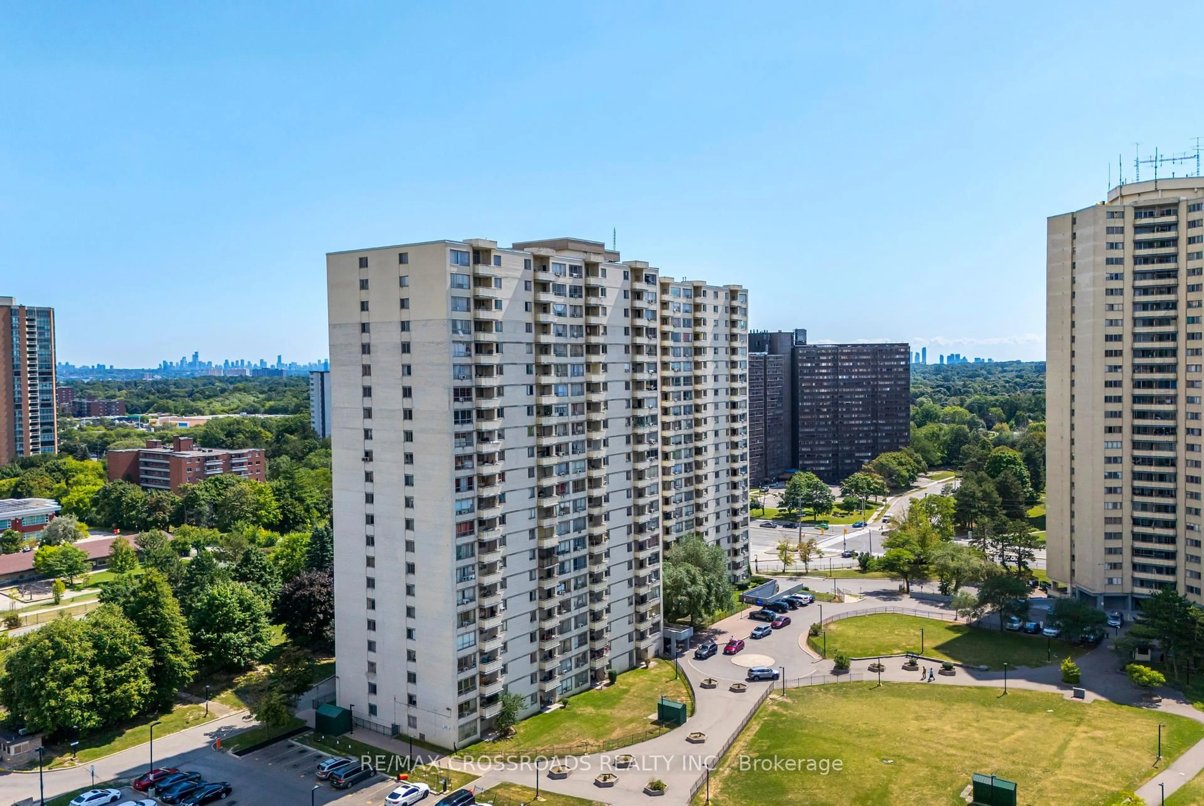 A pic from outside/outdoor area/front of a property/back of a property/a pic from drone, city buildings view from balcony for 320 Dixon Rd #806, Toronto Ontario M9R 1S8
