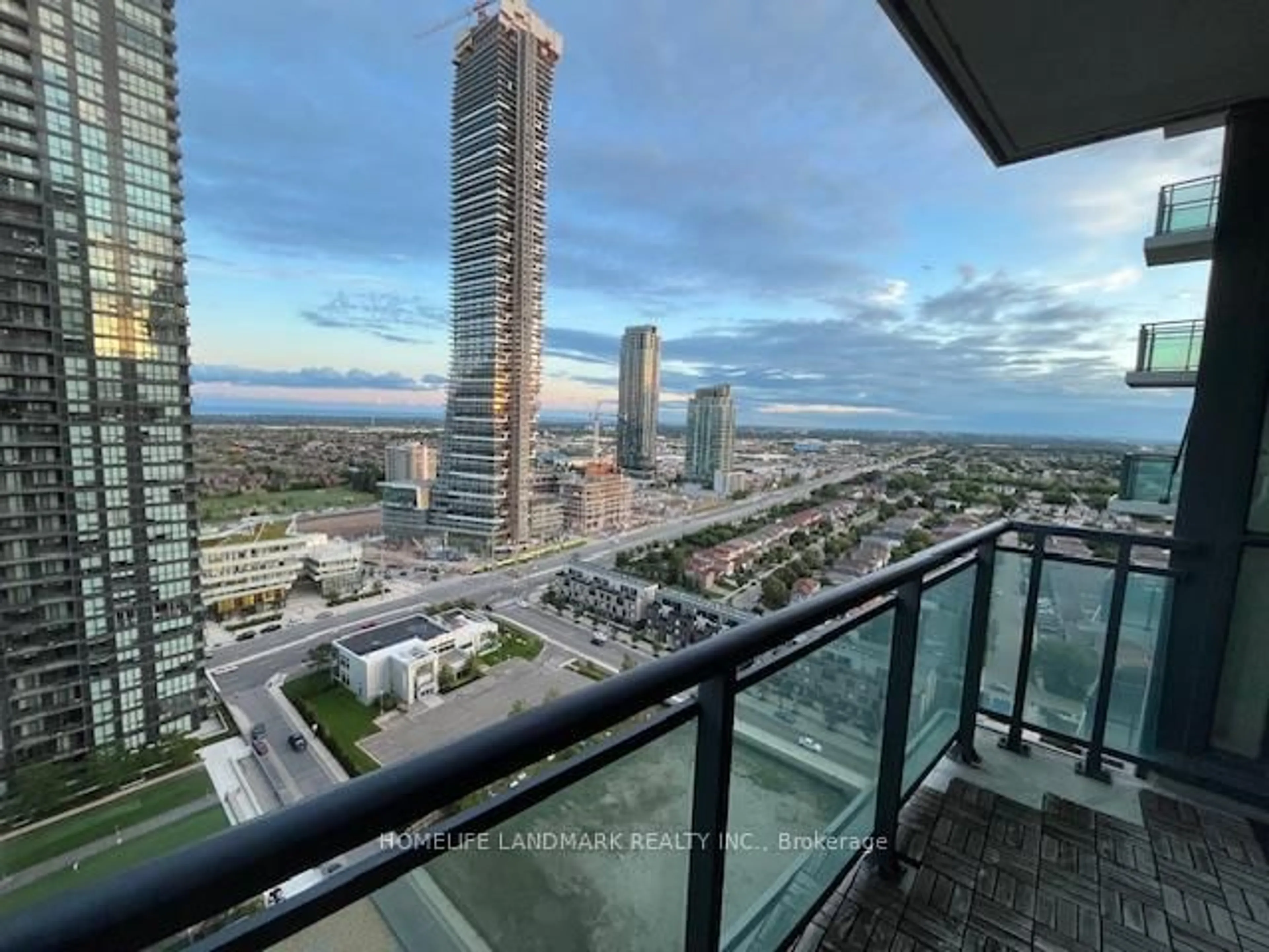 Balcony in the apartment, city buildings view from balcony for 4065 Brickstone Mews #2203, Mississauga Ontario L5B 0G3
