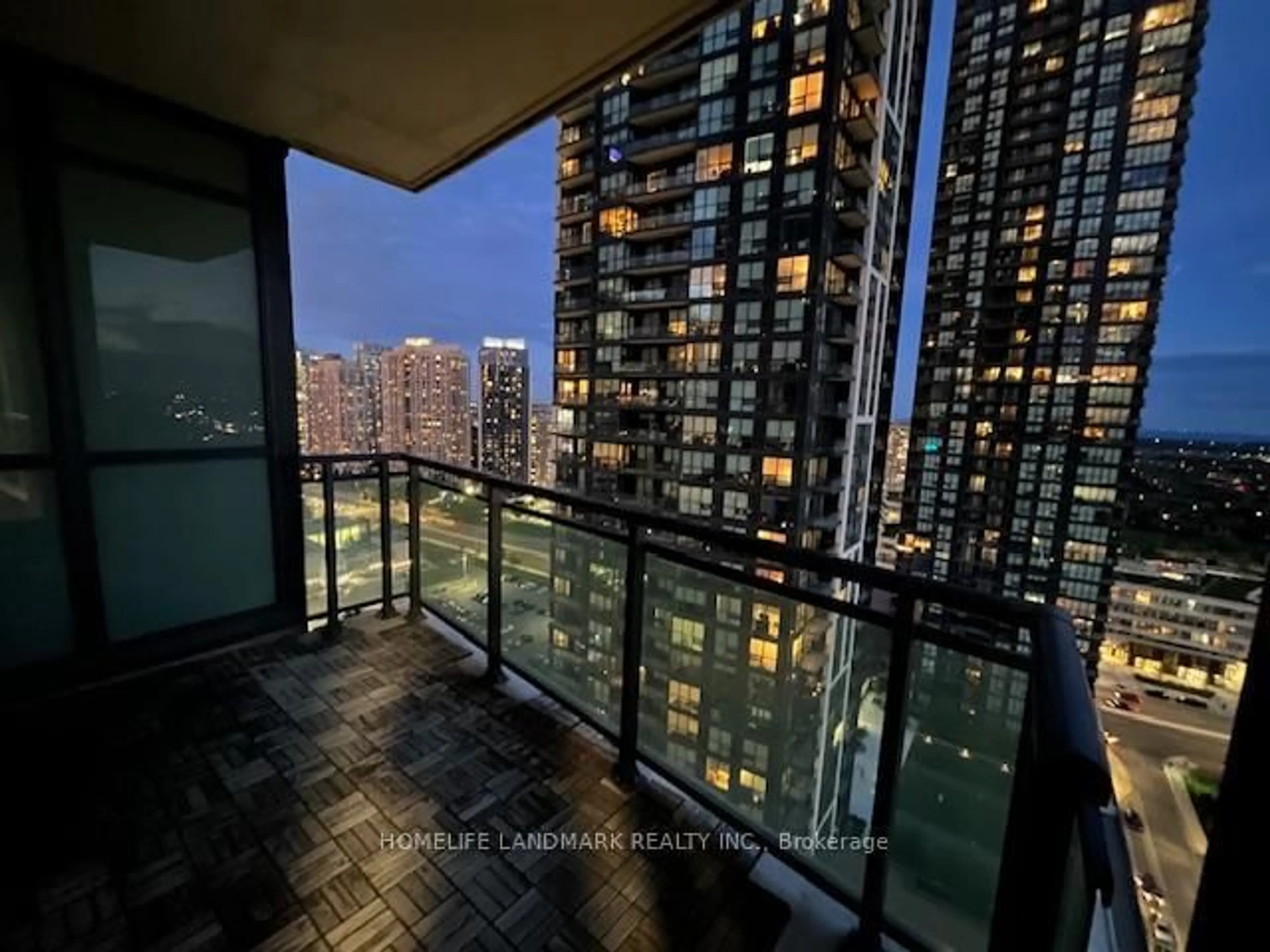 Balcony in the apartment, city buildings view from balcony for 4065 Brickstone Mews #2203, Mississauga Ontario L5B 0G3