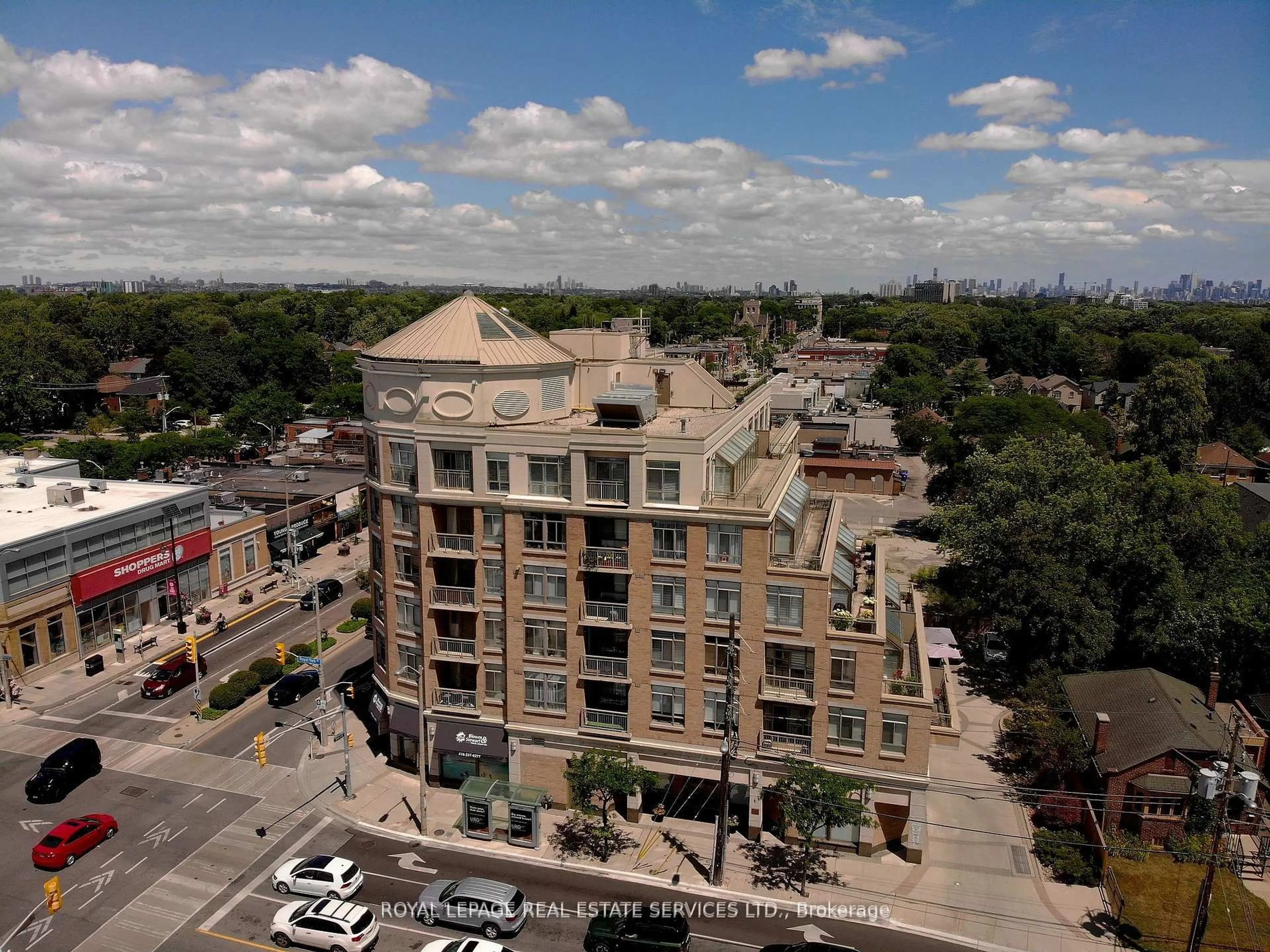 A pic from outside/outdoor area/front of a property/back of a property/a pic from drone, city buildings view from balcony for 935 Royal York Rd #208, Toronto Ontario M8Y 4H1