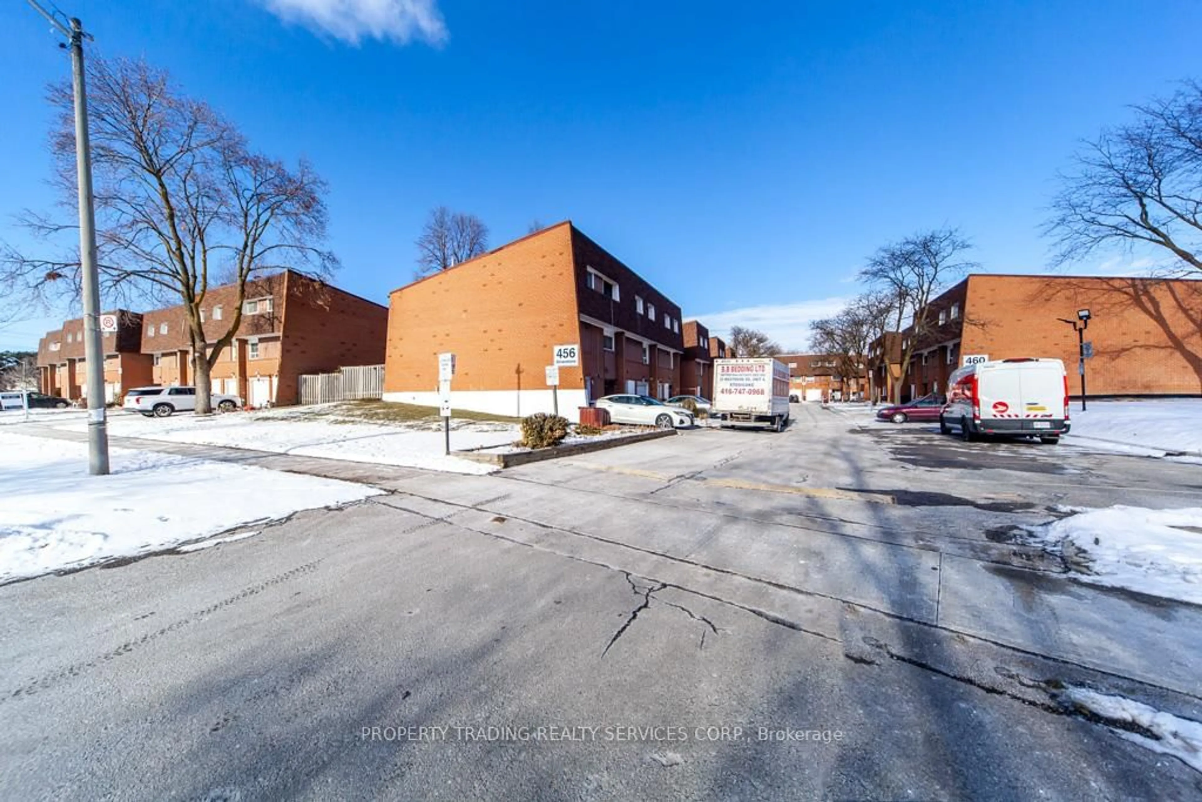A pic from outside/outdoor area/front of a property/back of a property/a pic from drone, street for 456 Silverstone Dr #71, Toronto Ontario M9V 3K8