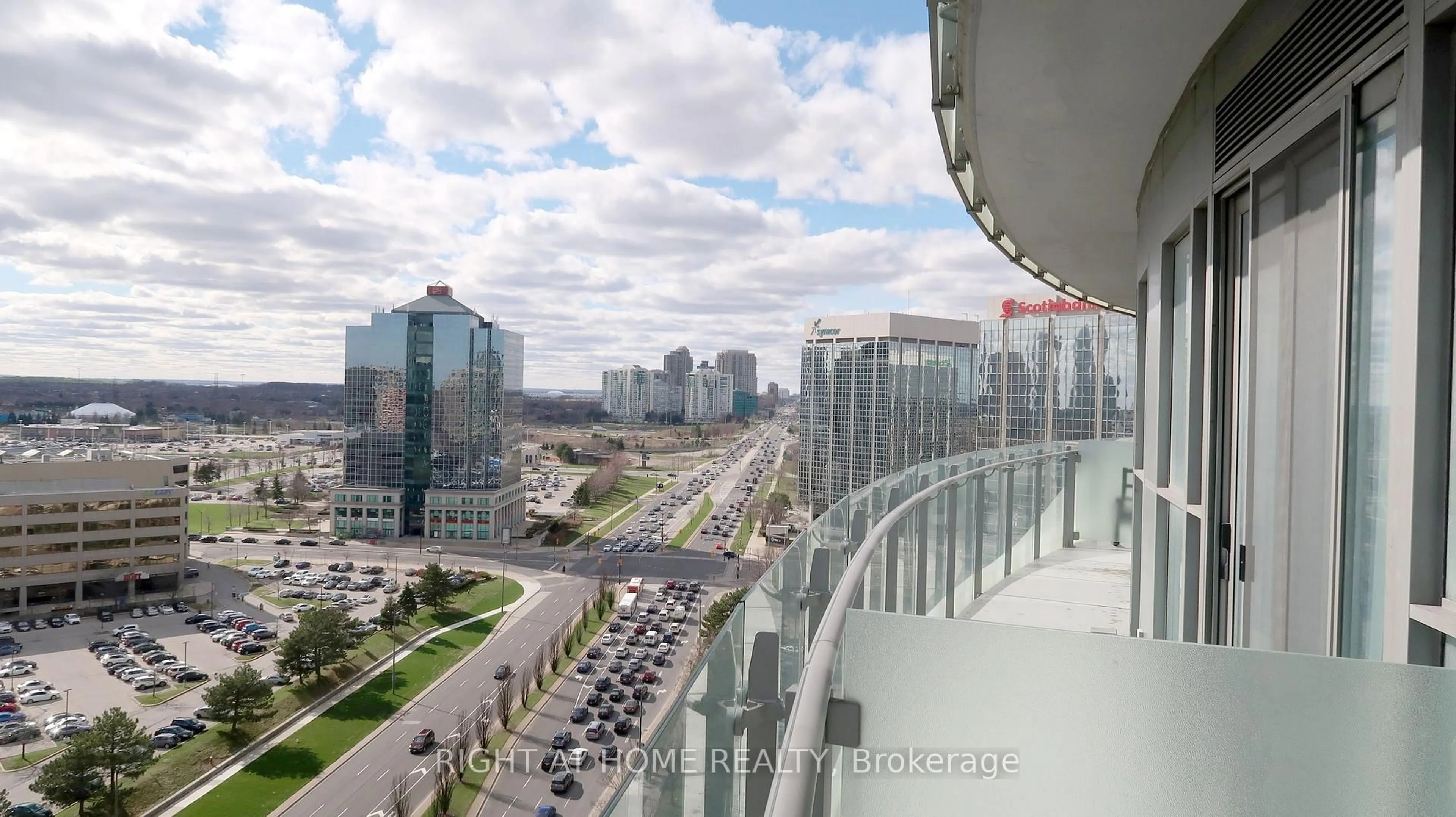 Balcony in the apartment, city buildings view from balcony for 50 Absolute Ave #1606, Mississauga Ontario L4Z 0A9