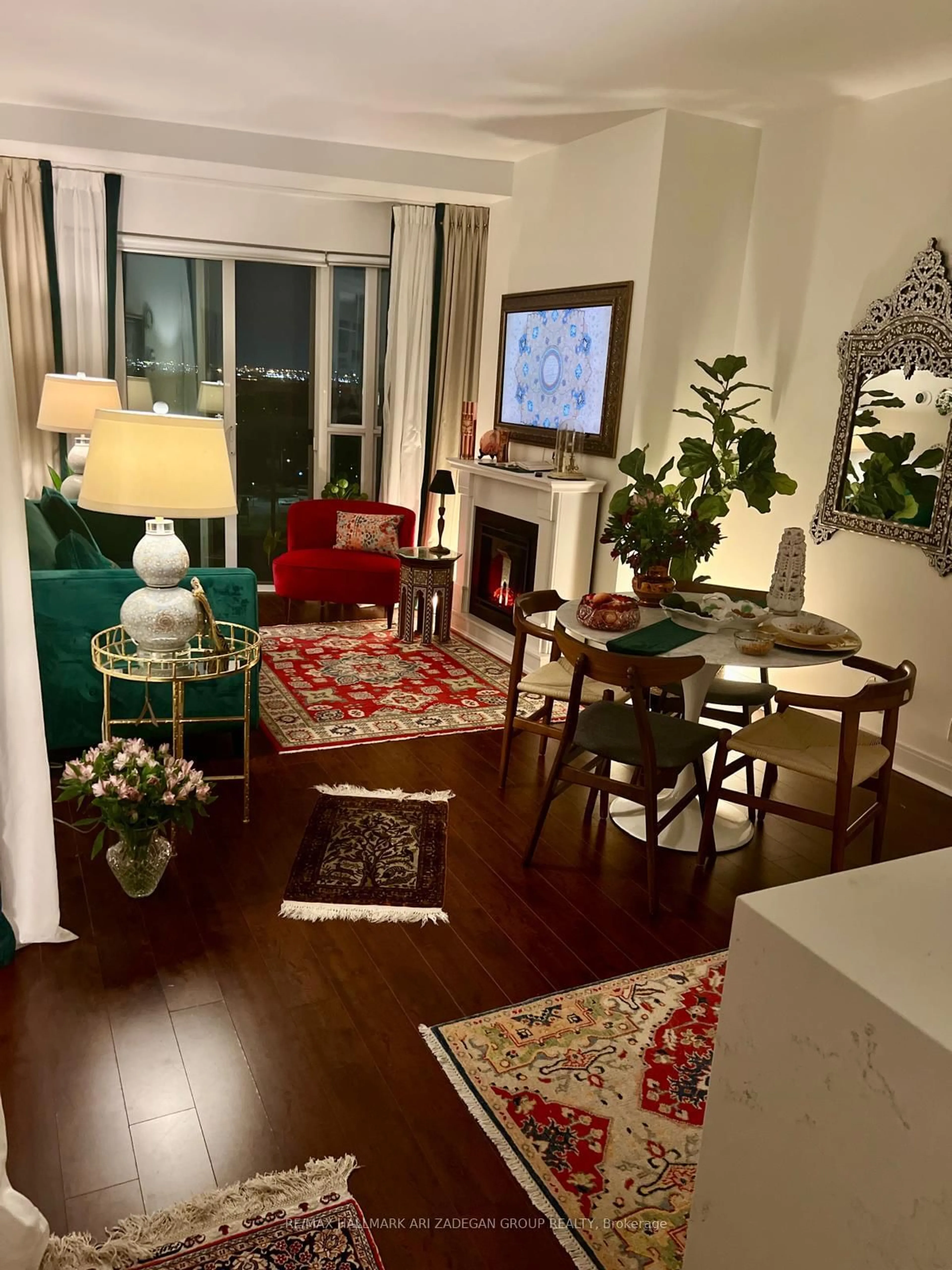 Living room with furniture, wood/laminate floor for 60 Absolute Ave #1507, Mississauga Ontario L4Z 0A9