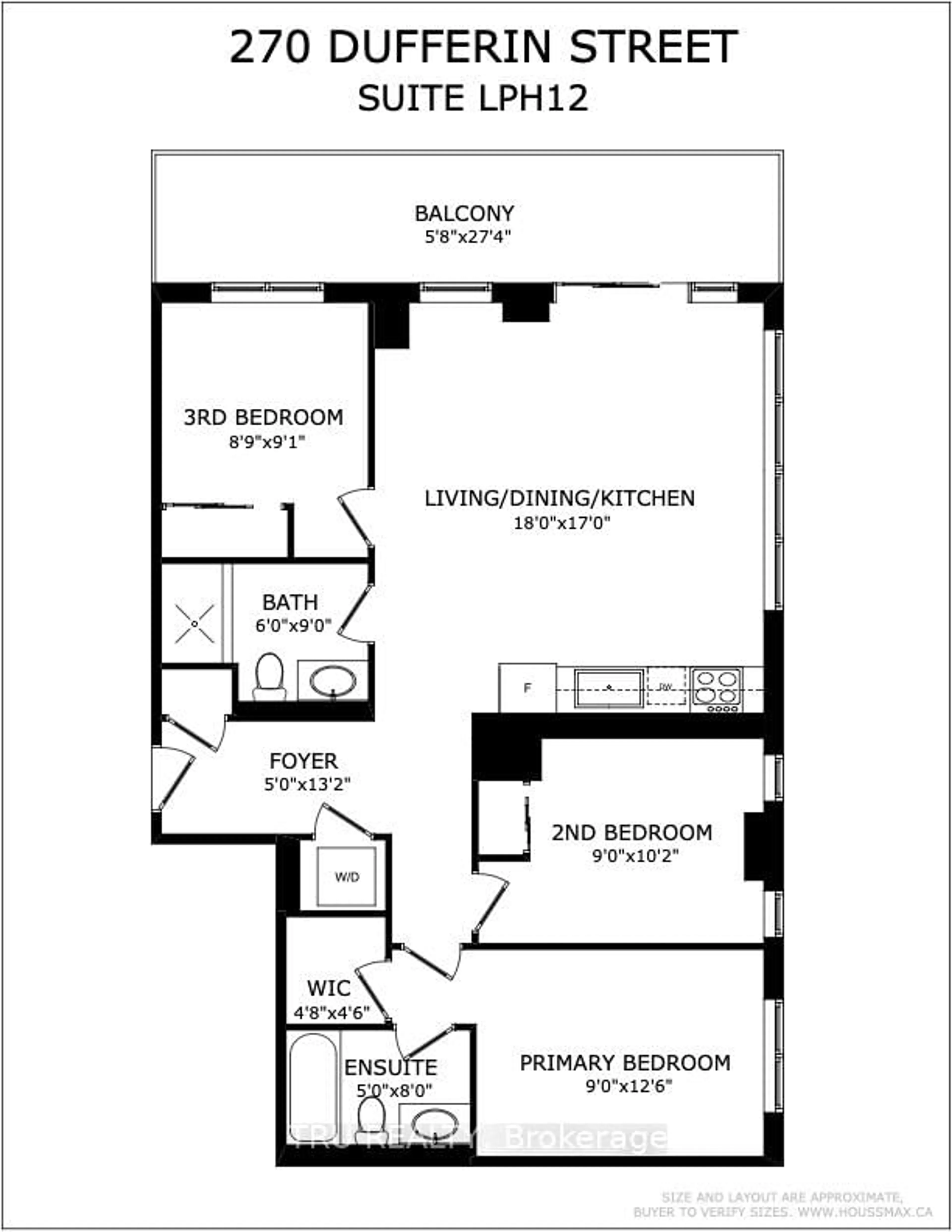 Floor plan for 270 Dufferin St #LPH12, Toronto Ontario M6K 0H8