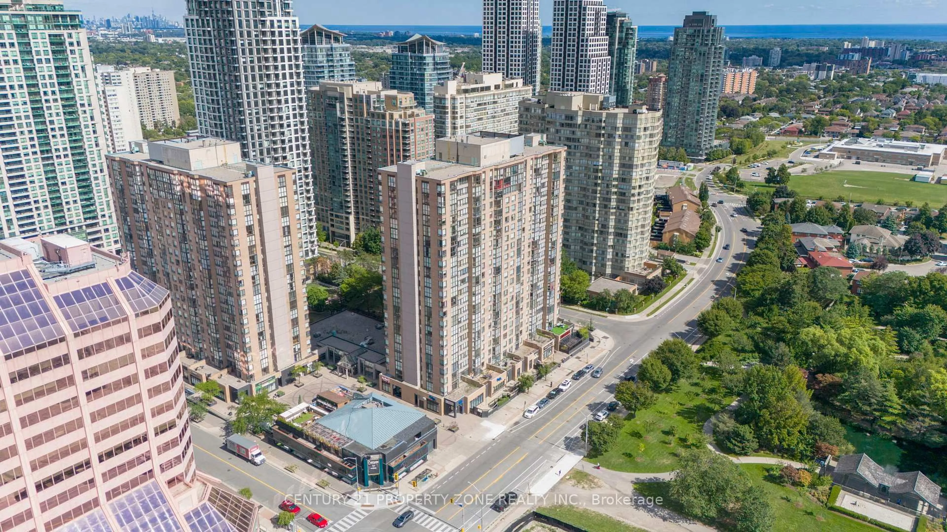 A pic from outside/outdoor area/front of a property/back of a property/a pic from drone, city buildings view from balcony for 285 Enfield Pl #1911, Mississauga Ontario L5B 3Y6