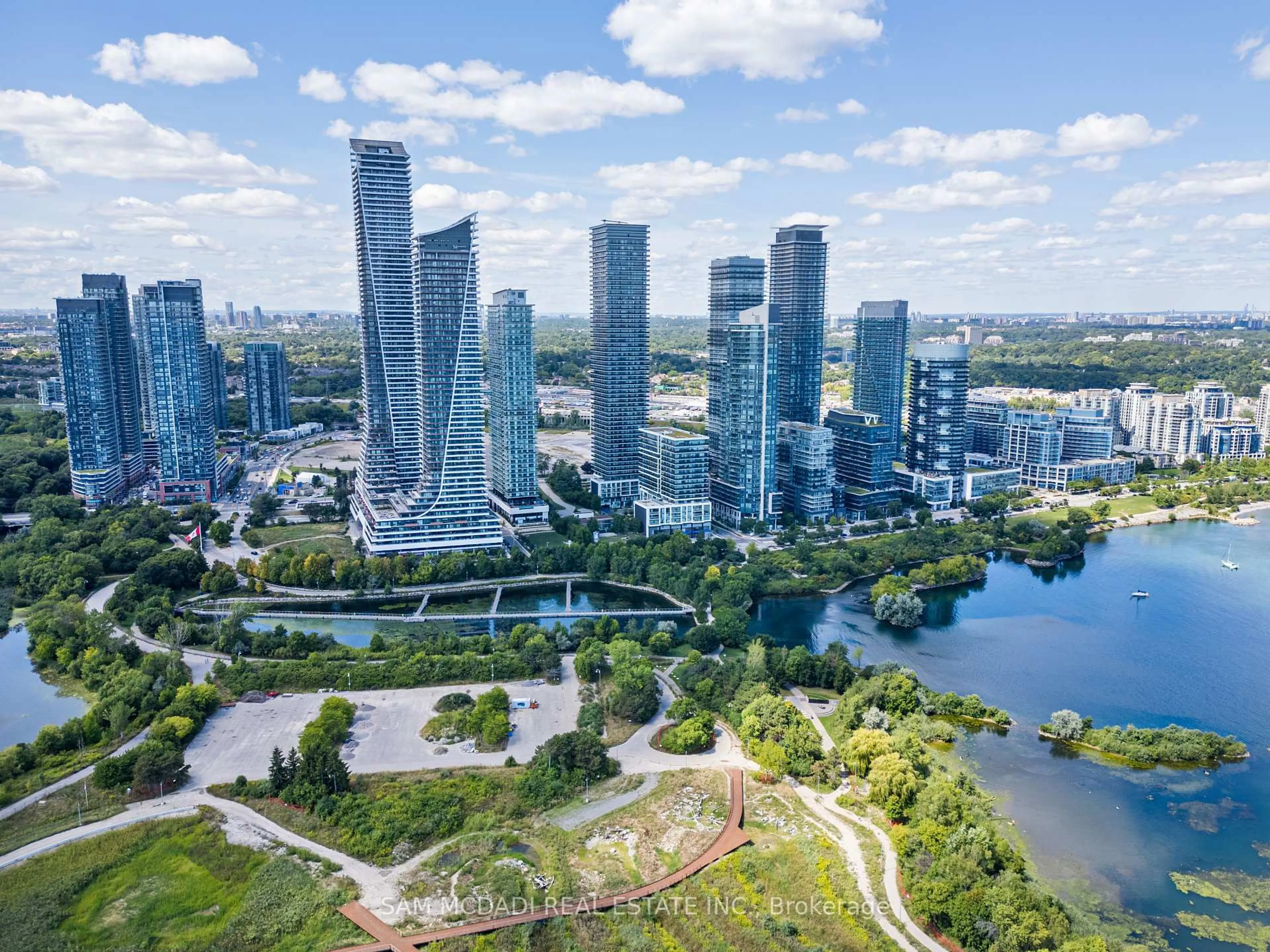 A pic from outside/outdoor area/front of a property/back of a property/a pic from drone, city buildings view from balcony for 65 Annie Craig Dr #1405, Toronto Ontario M8V 0C4