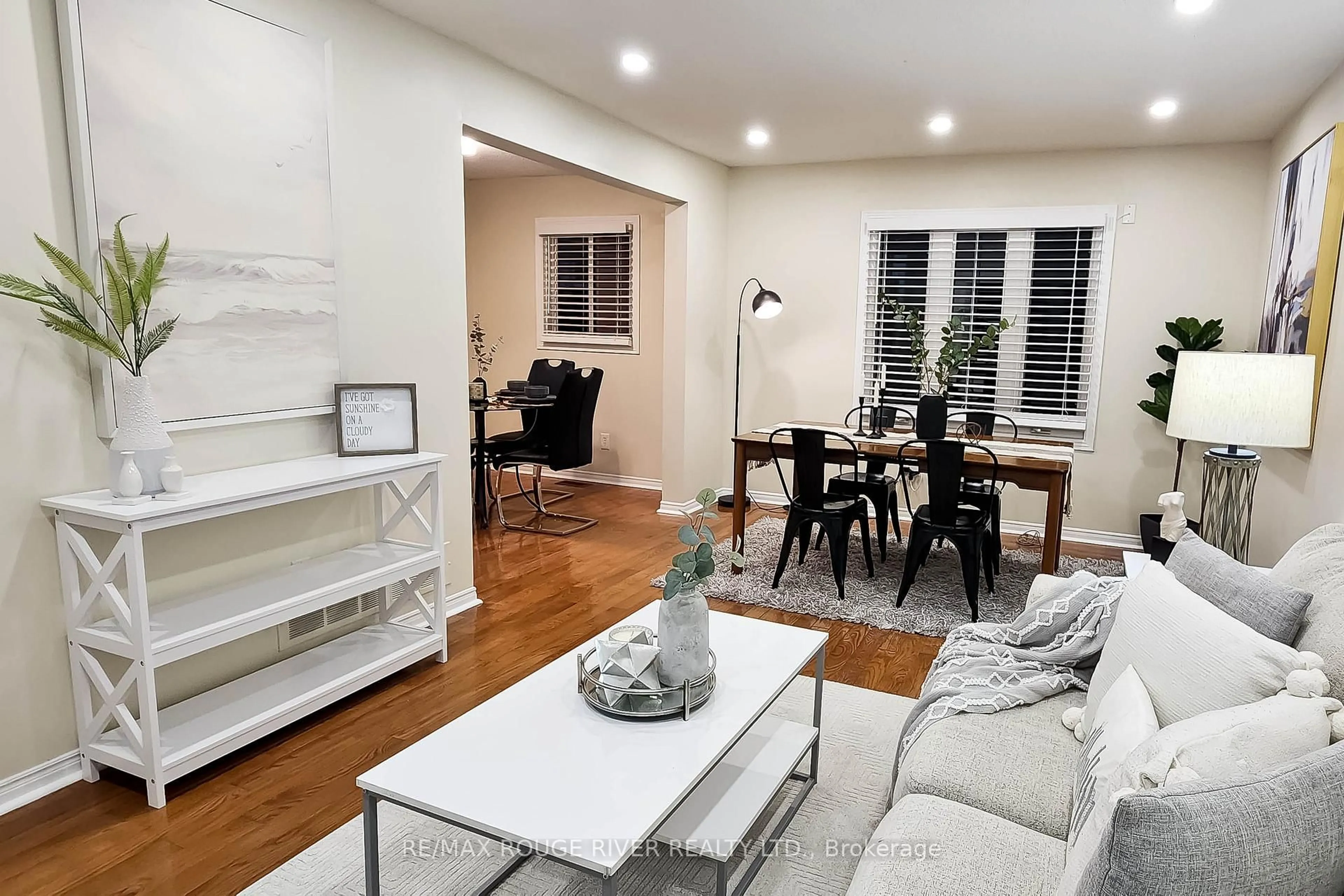 Living room with furniture, wood/laminate floor for 307 Michael Dr, Orangeville Ontario L9W 4M5