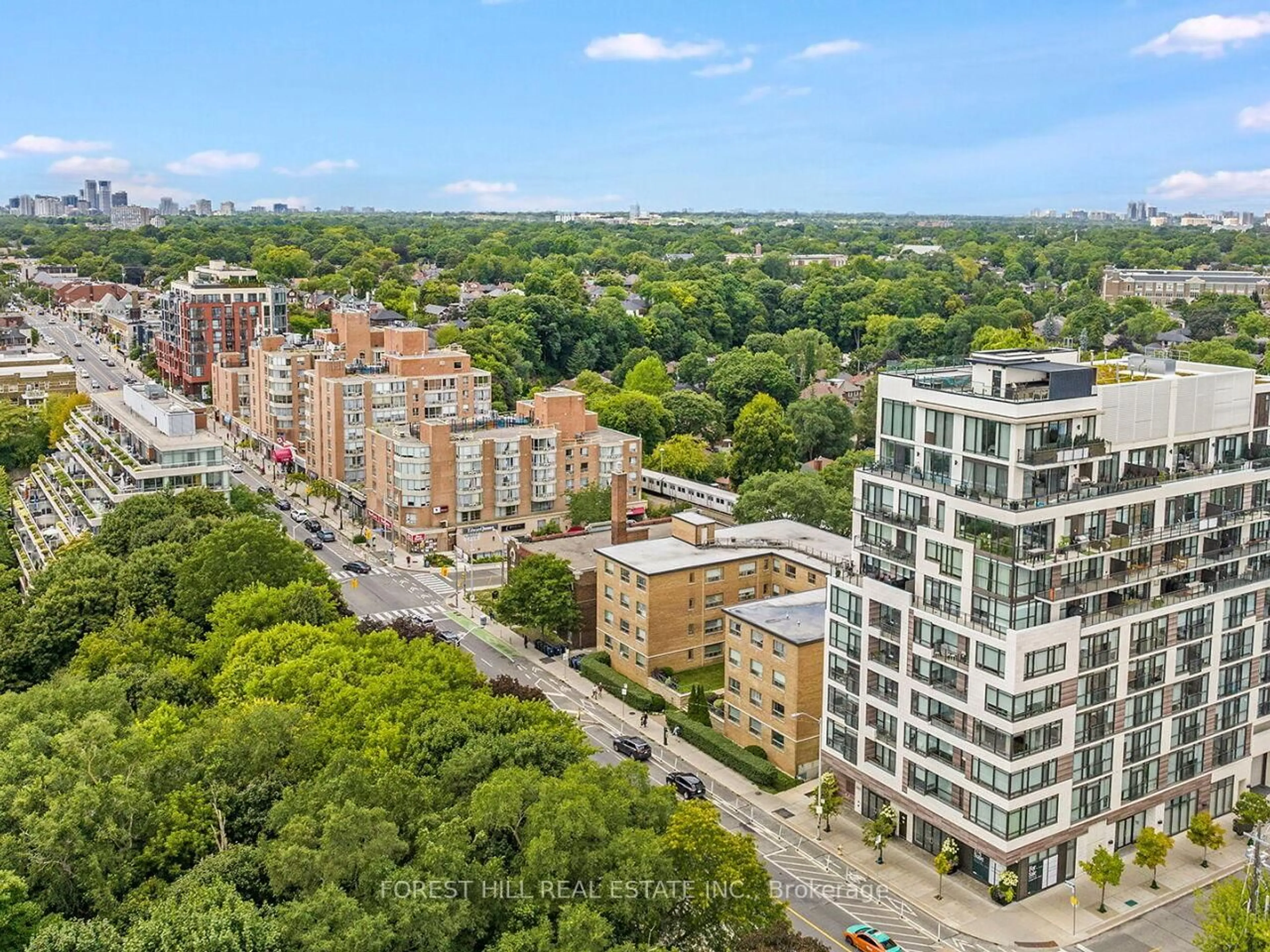 A pic from outside/outdoor area/front of a property/back of a property/a pic from drone, city buildings view from balcony for 1990 Bloor St #406, Toronto Ontario M6P 0B6
