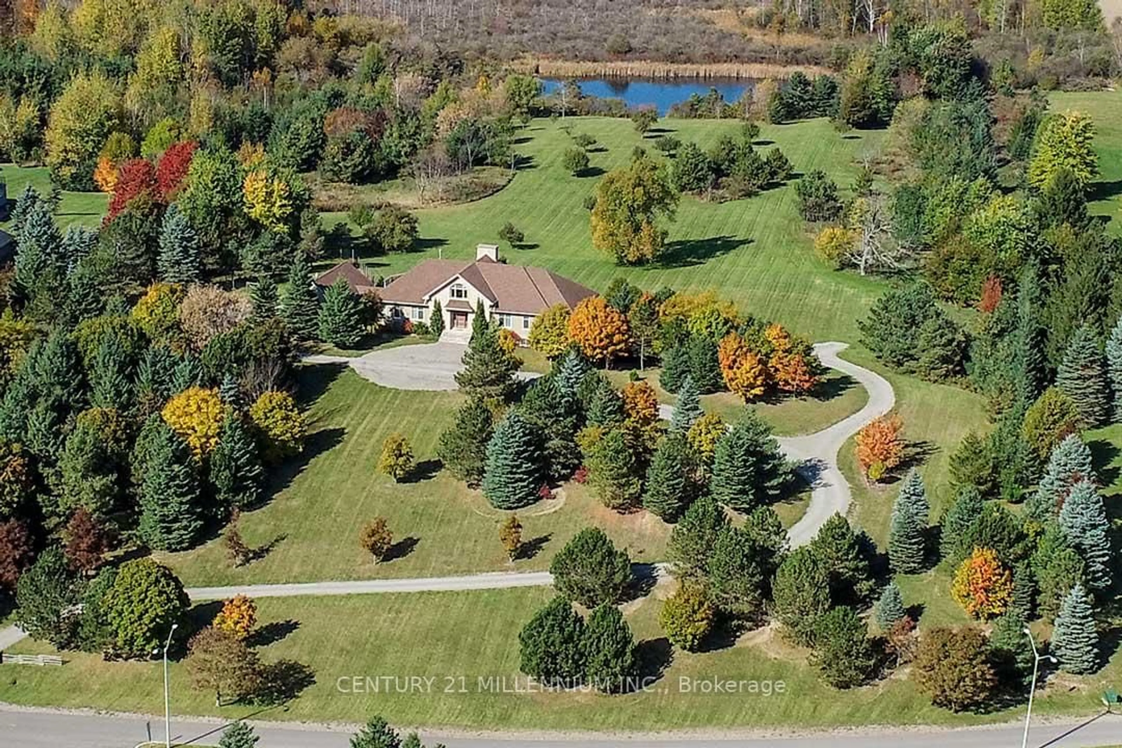 A pic from outside/outdoor area/front of a property/back of a property/a pic from drone, water/lake/river/ocean view for 4 Flaherty Lane, Caledon Ontario L7K 2P3