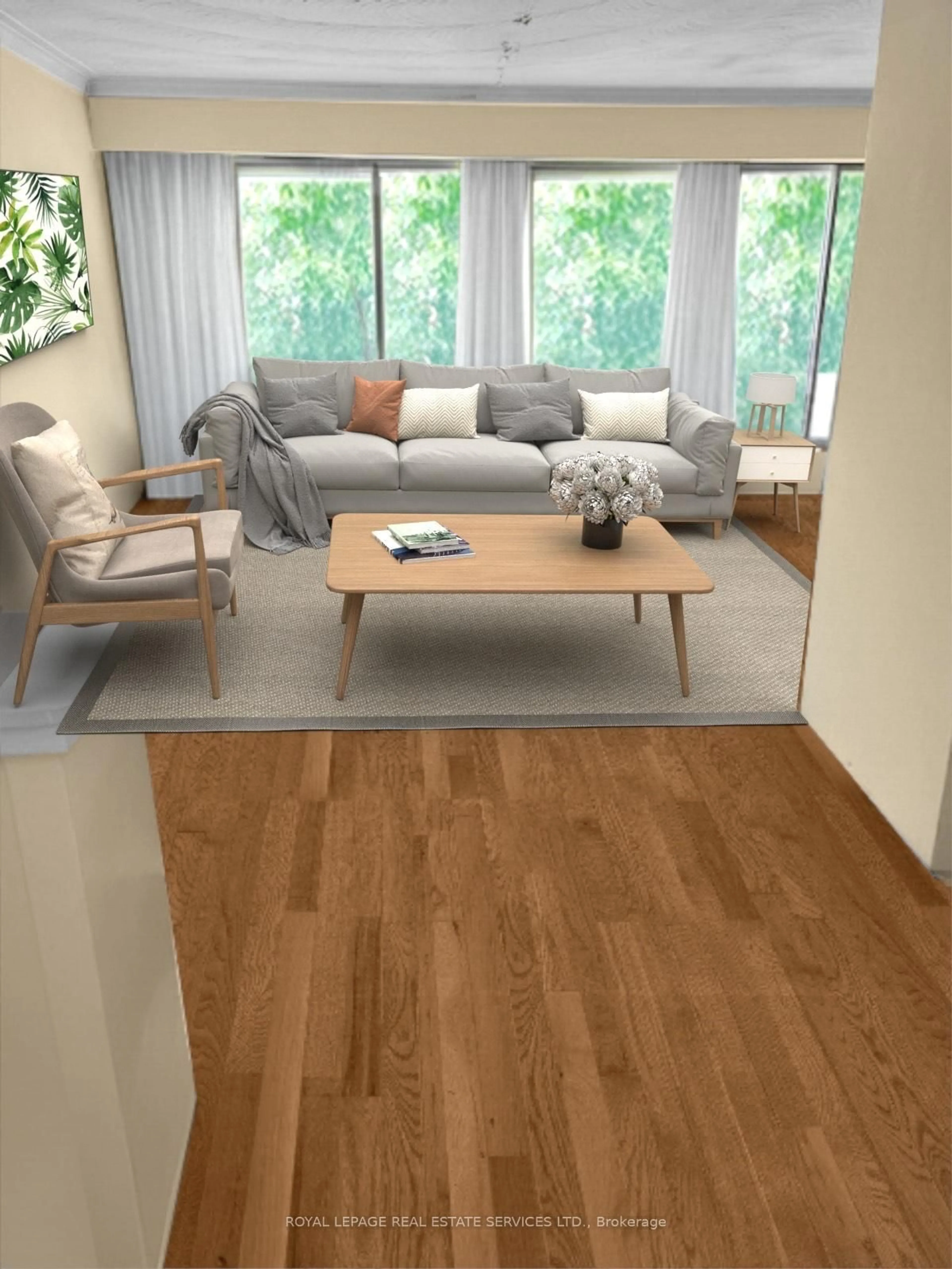 Living room with furniture, wood/laminate floor for 11 Stockbridge Ave, Toronto Ontario M8Z 4M6