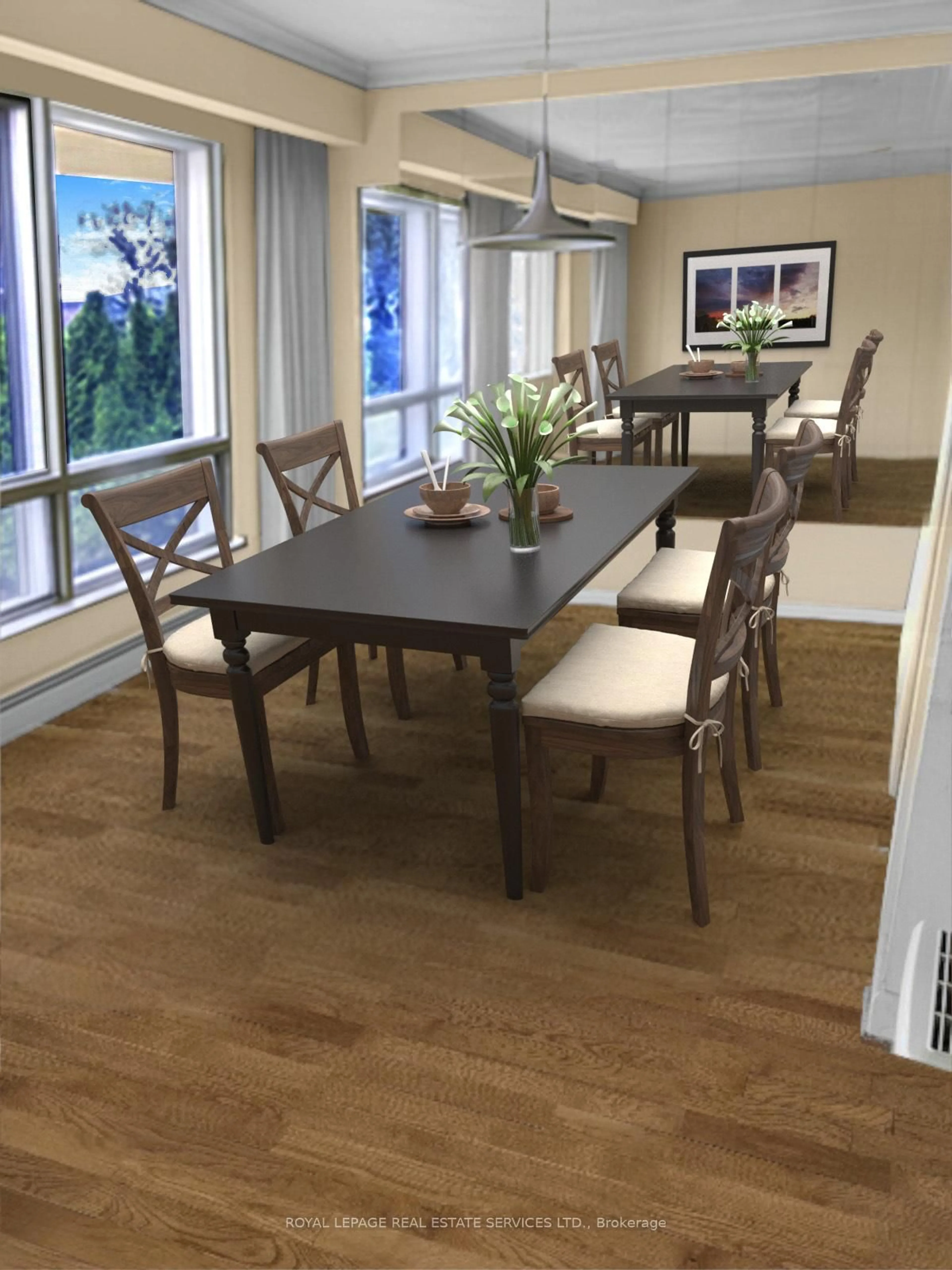 Dining room, wood/laminate floor for 11 Stockbridge Ave, Toronto Ontario M8Z 4M6