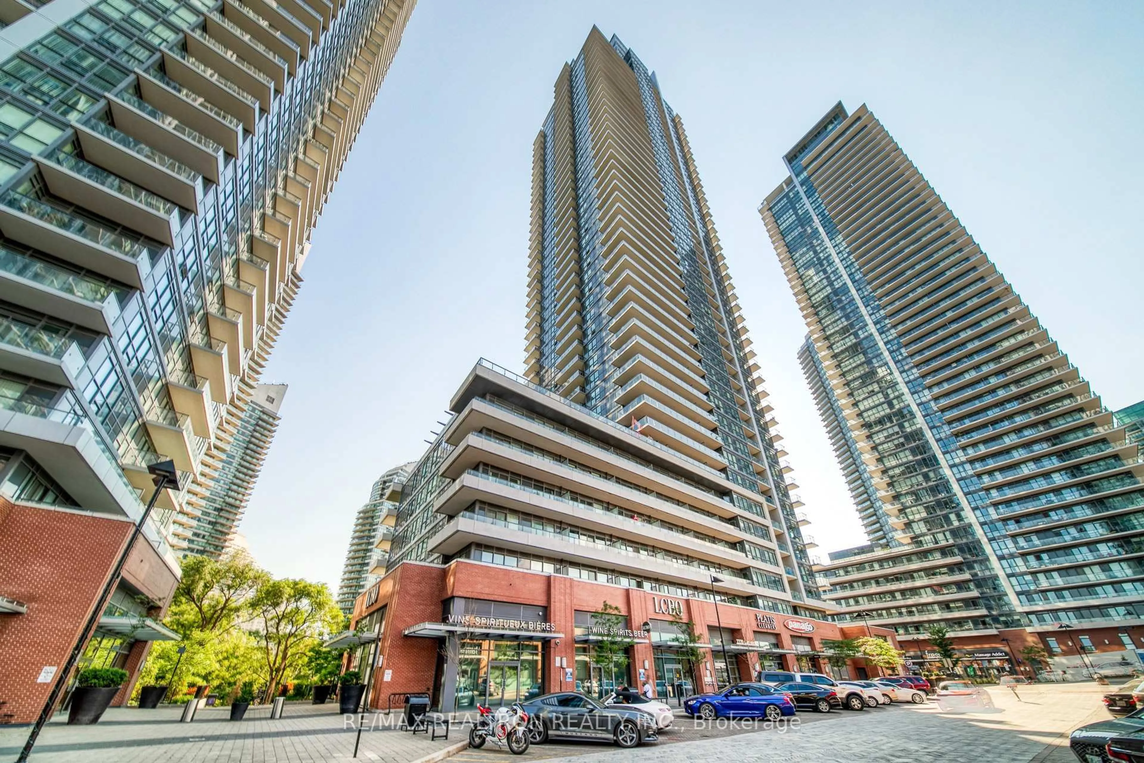 Patio, city buildings view from balcony for 2220 Lakeshore Blvd #1607, Toronto Ontario M8V 0C1