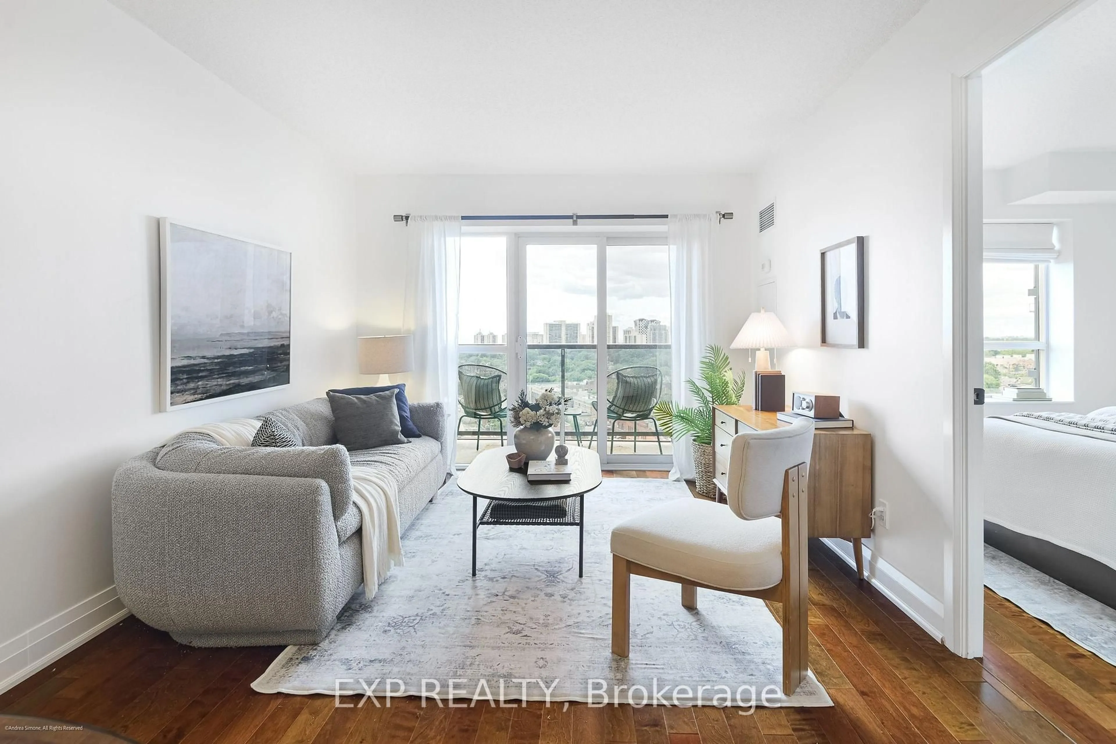 Living room with furniture, wood/laminate floor for 60 Heintzman St #1322, Toronto Ontario M6P 5A1