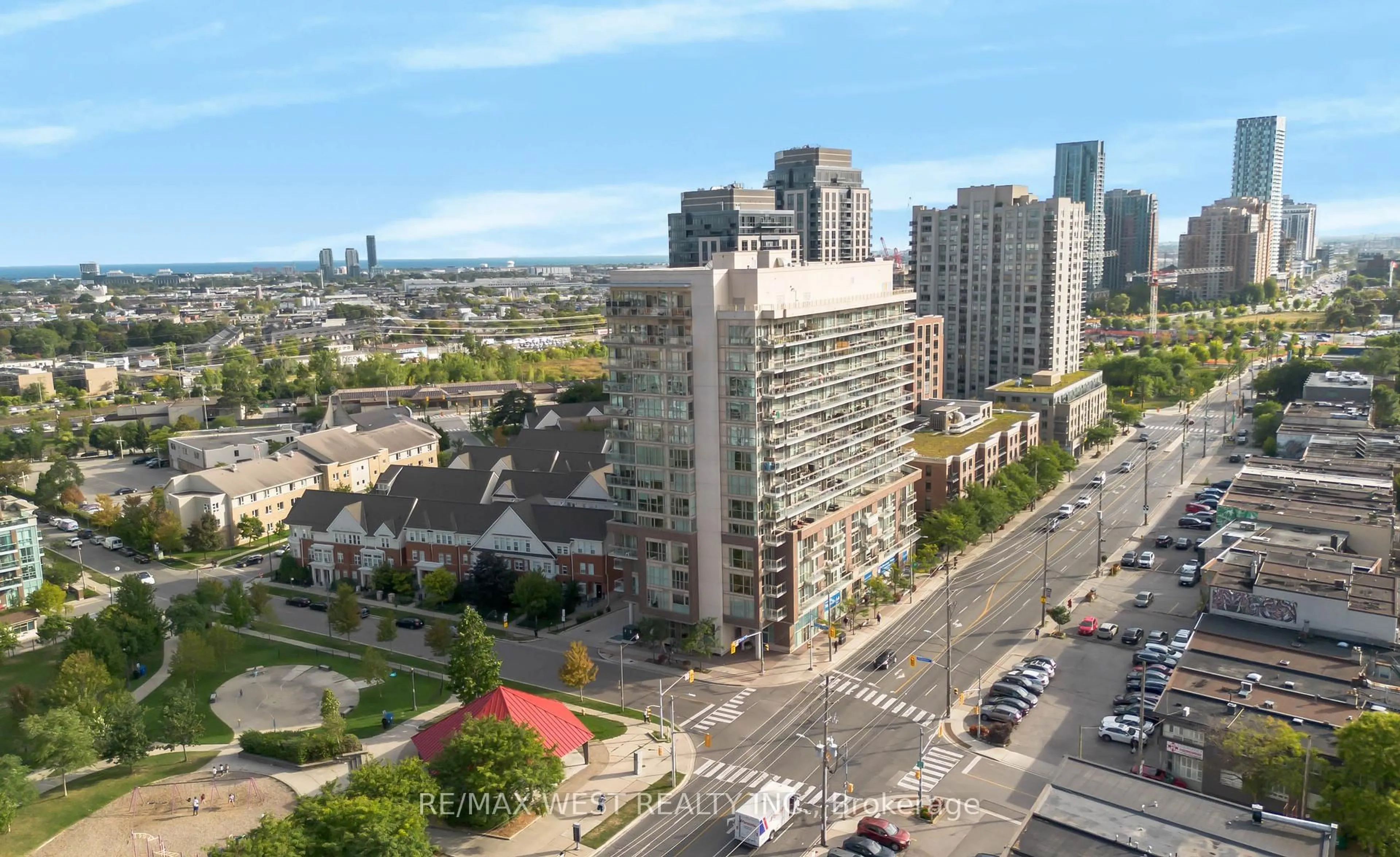 A pic from outside/outdoor area/front of a property/back of a property/a pic from drone, city buildings view from balcony for 5101 Dundas St #310, Toronto Ontario M9A 5G8