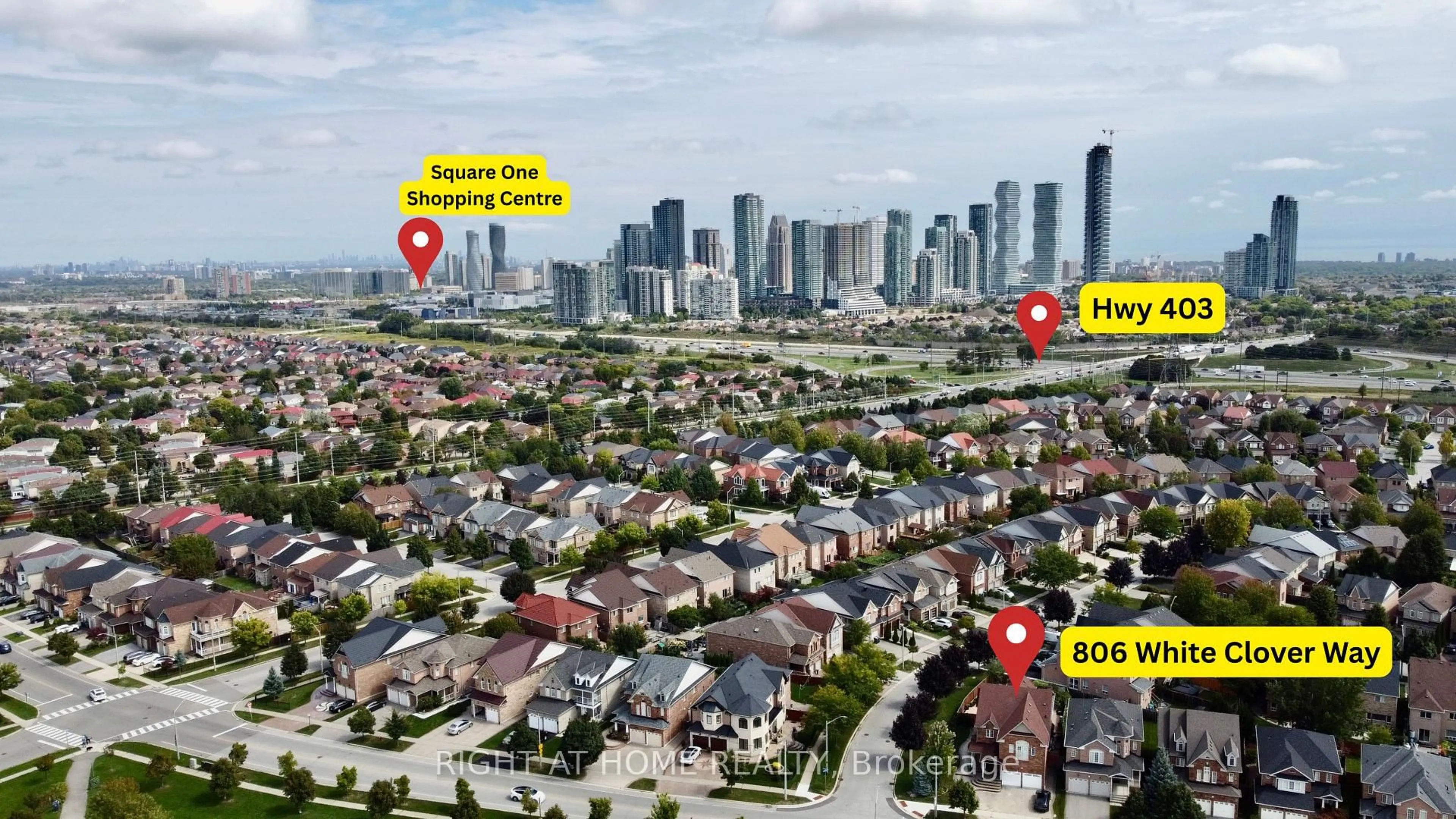A pic from outside/outdoor area/front of a property/back of a property/a pic from drone, city buildings view from balcony for 806 White Clover Way, Mississauga Ontario L5V 3C5