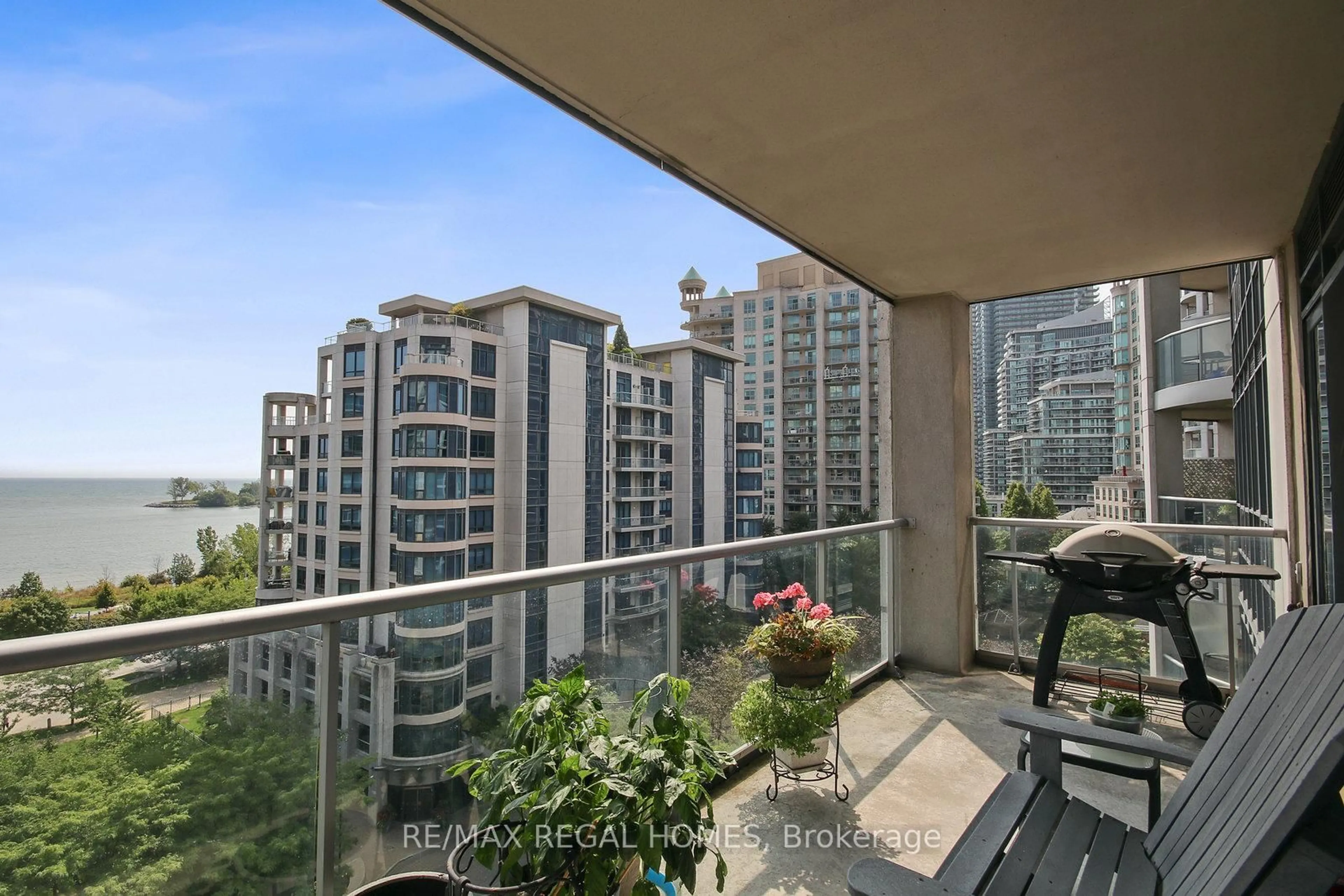 Balcony in the apartment, city buildings view from balcony for 2083 Lake Shore Blvd #710, Toronto Ontario M8V 2Z6