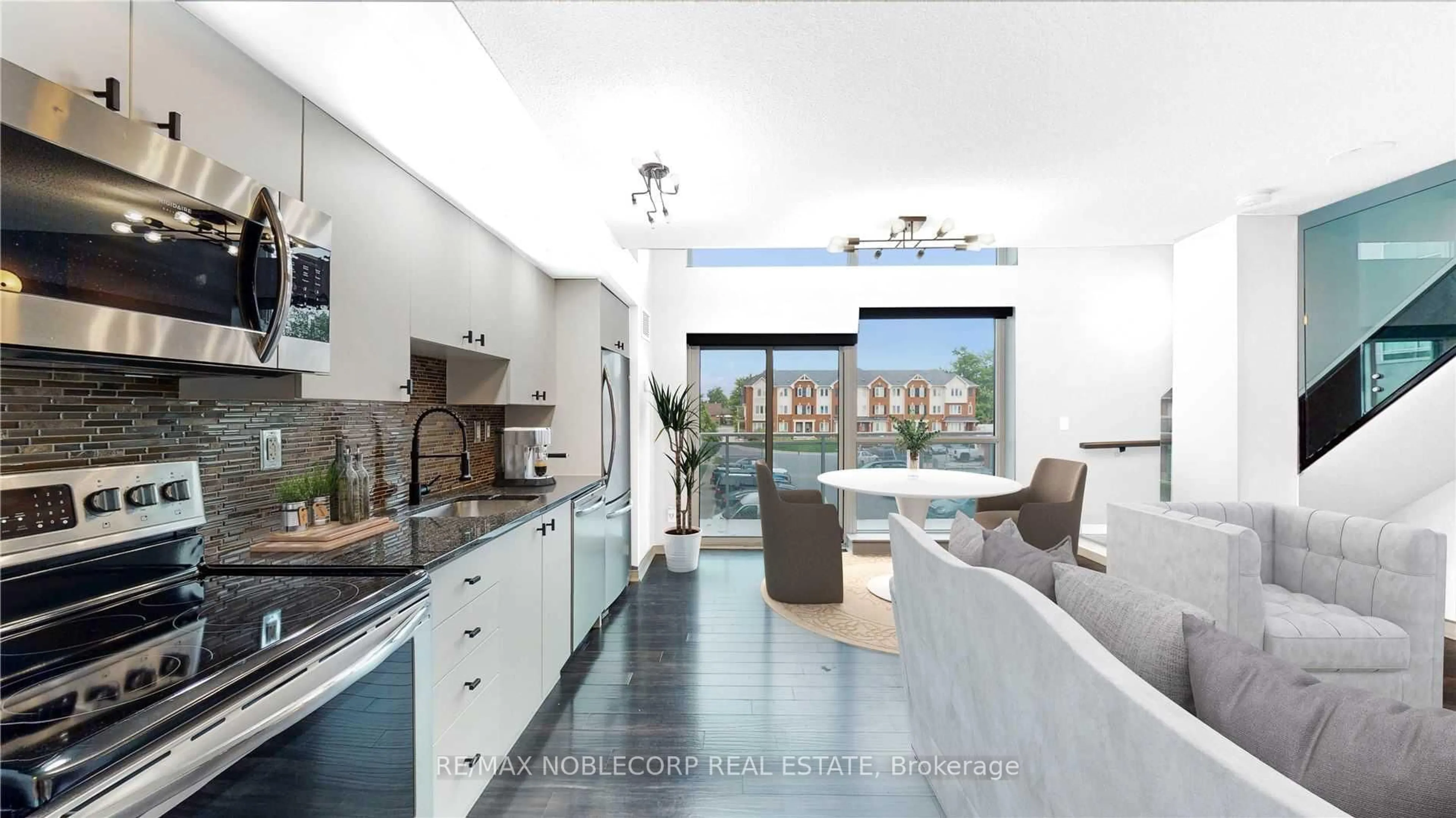 Contemporary kitchen, ceramic/tile floor for 215 Queen St #212, Brampton Ontario L6W 0A9
