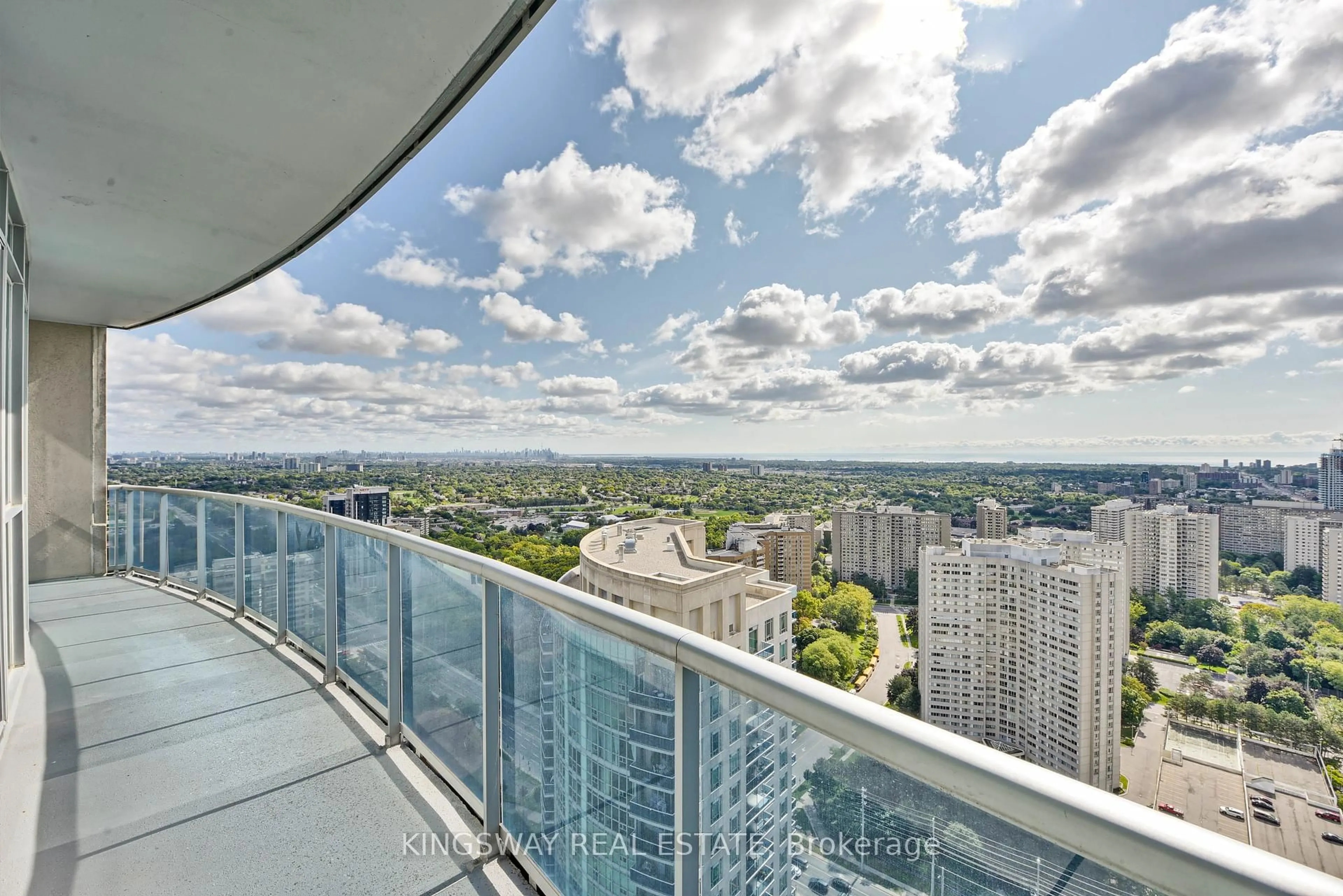 Balcony in the apartment, city buildings view from balcony for 80 Absolute Ave #3404, Mississauga Ontario L4Z 0A5