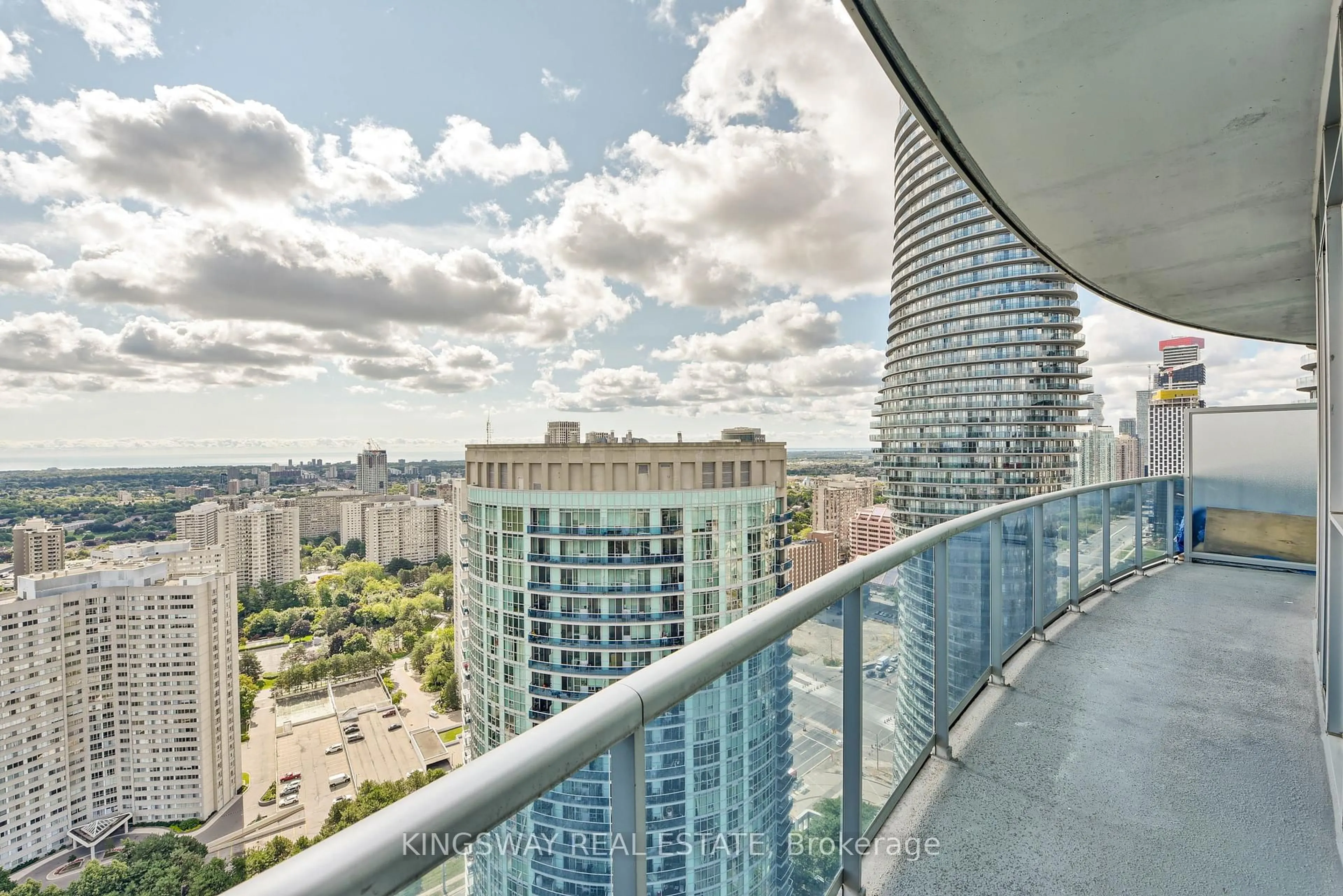 Balcony in the apartment, city buildings view from balcony for 80 Absolute Ave #3404, Mississauga Ontario L4Z 0A5