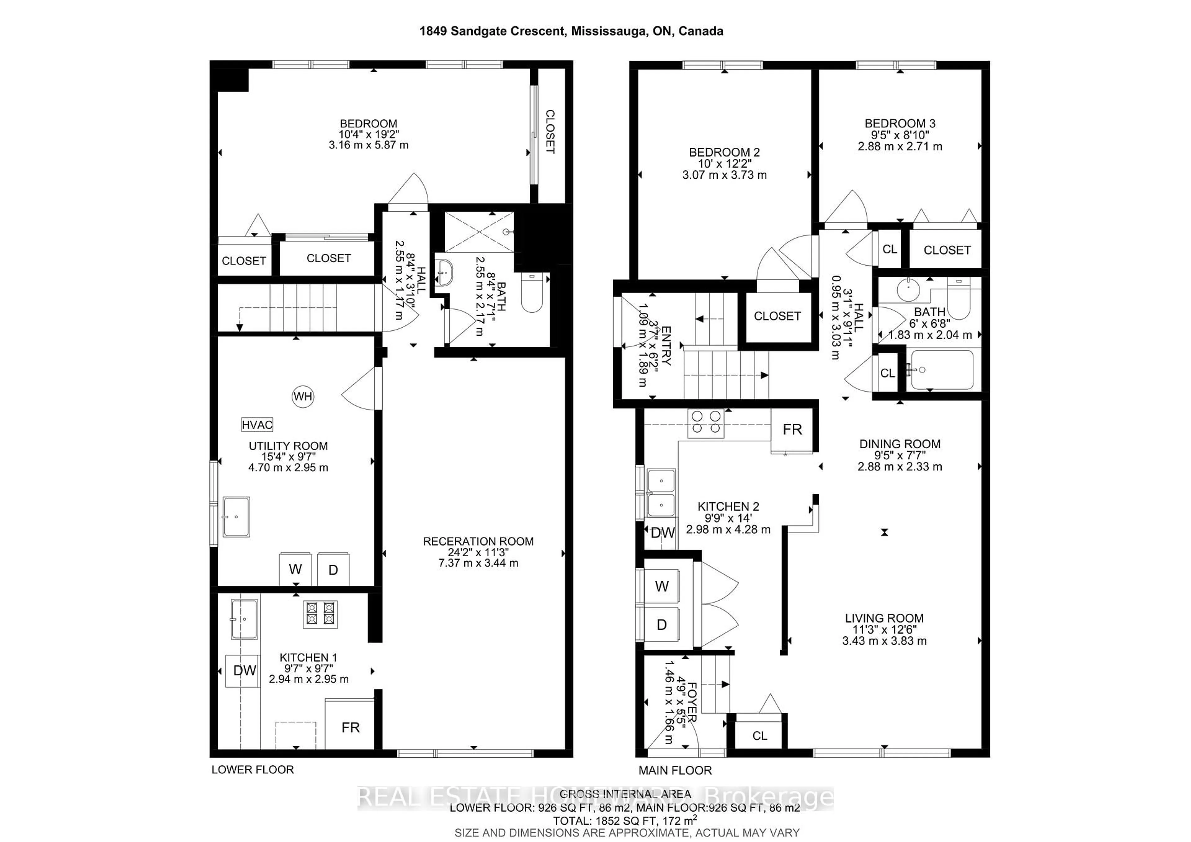 Floor plan for 1849 Sandgate Cres, Mississauga Ontario L5J 2E7