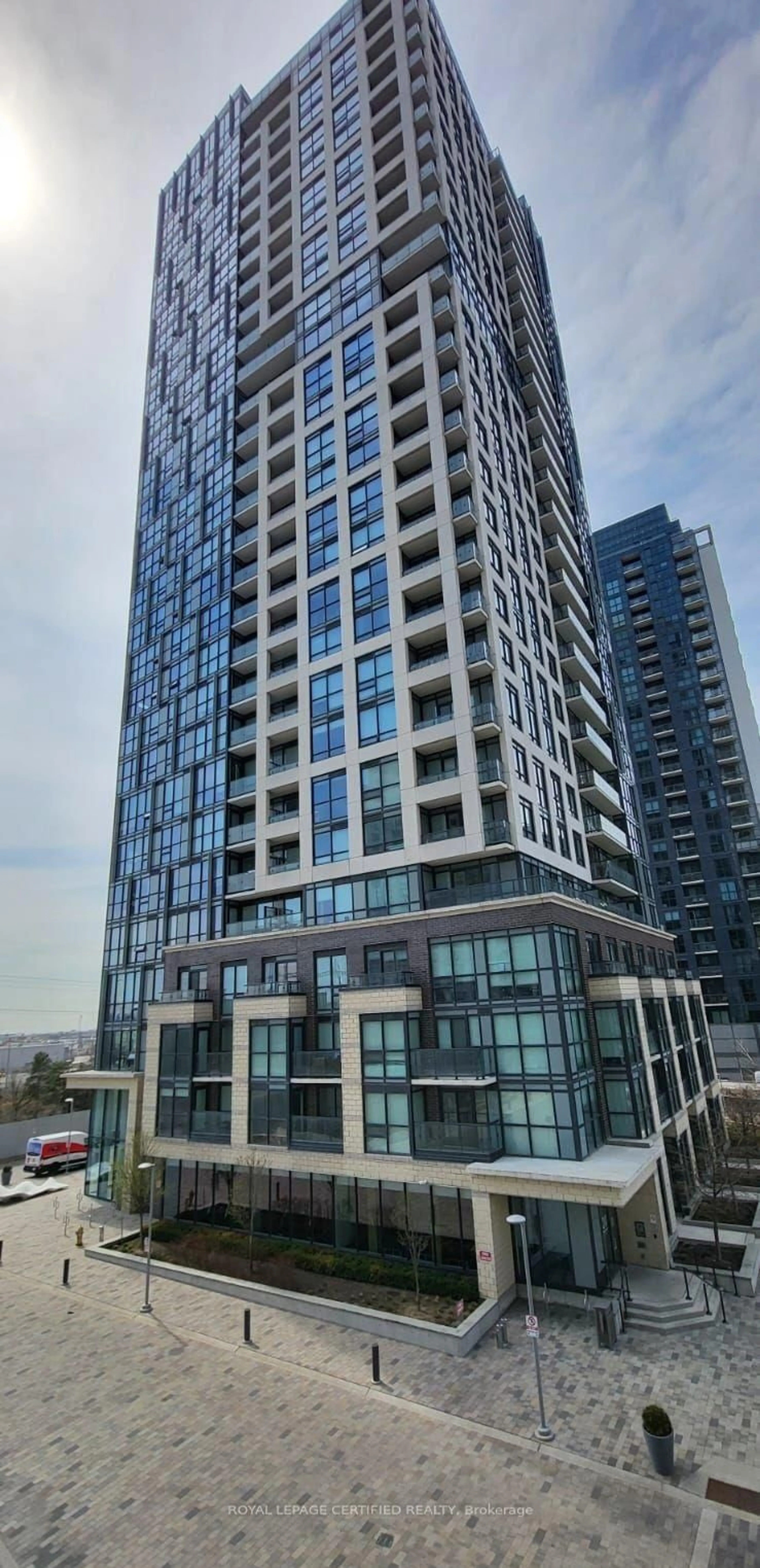 A pic from outside/outdoor area/front of a property/back of a property/a pic from drone, city buildings view from balcony for 30 Samuel Wood Way #314, Toronto Ontario M9B 0C9