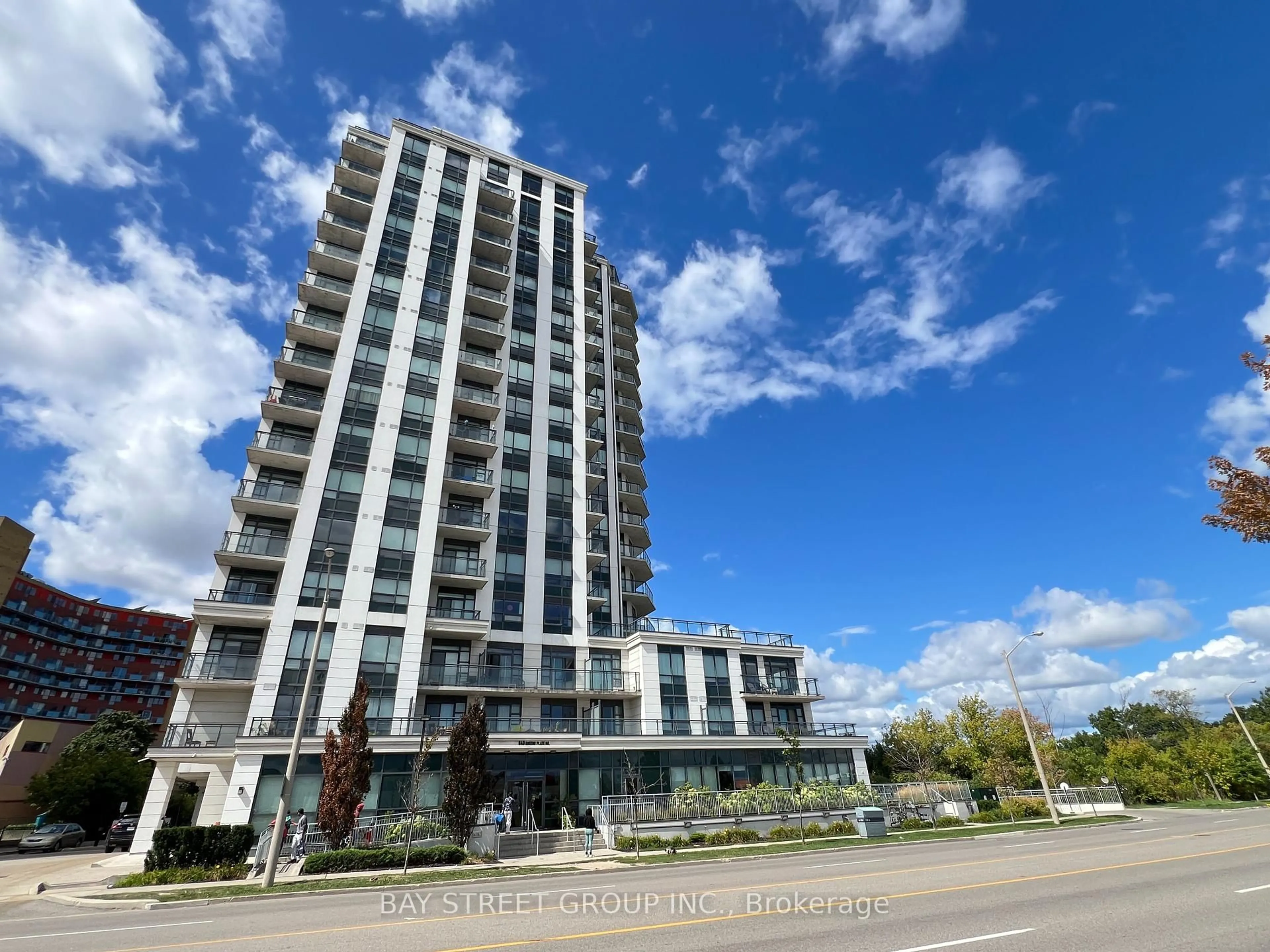 A pic from outside/outdoor area/front of a property/back of a property/a pic from drone, building for 840 Queens Plate Dr #409, Toronto Ontario M9W 0W7