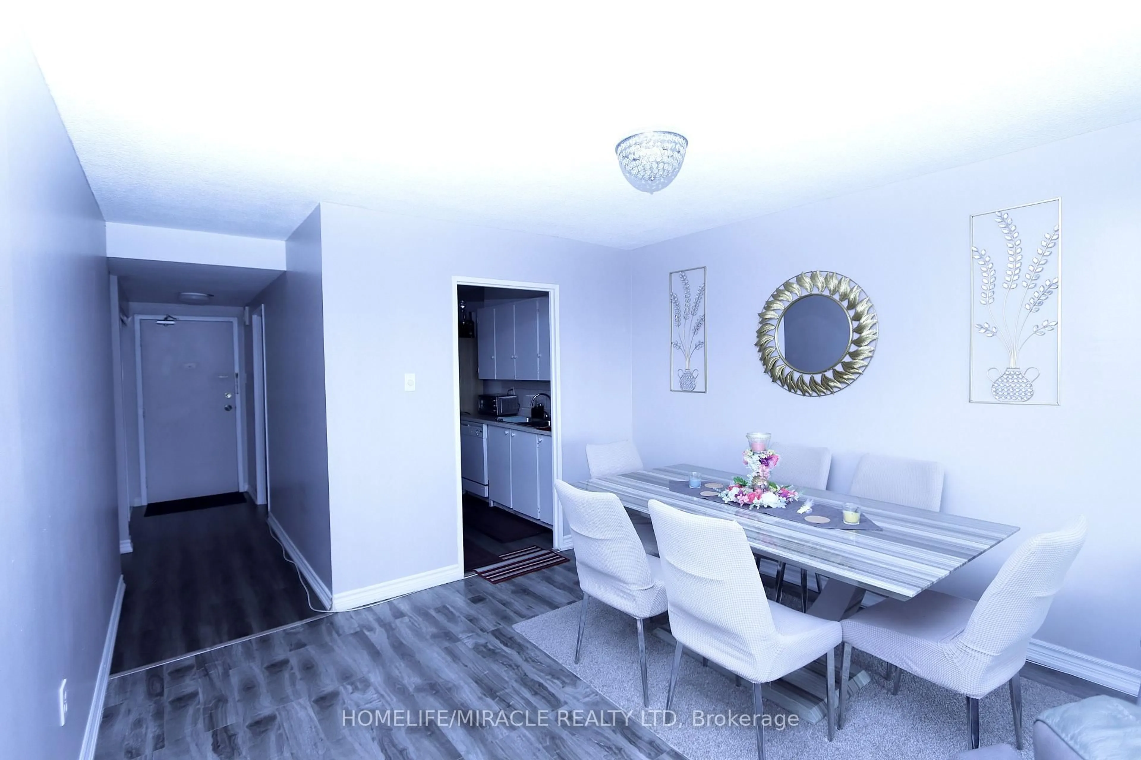 Dining room, wood/laminate floor for 40 Panorama Crt #1507, Toronto Ontario M9V 4M1
