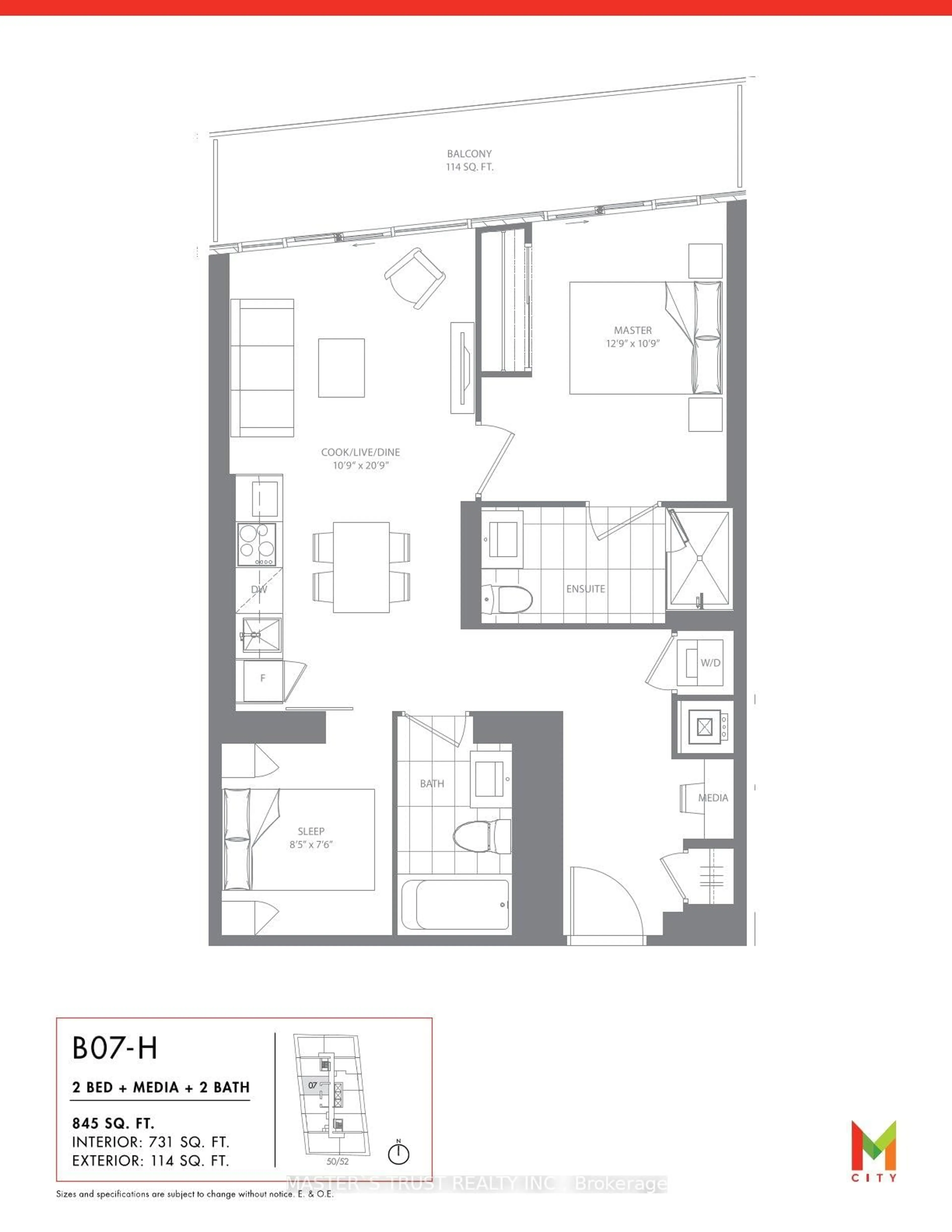 Floor plan for 3900 Confederation Pkwy #5207, Mississauga Ontario L5B 0M3