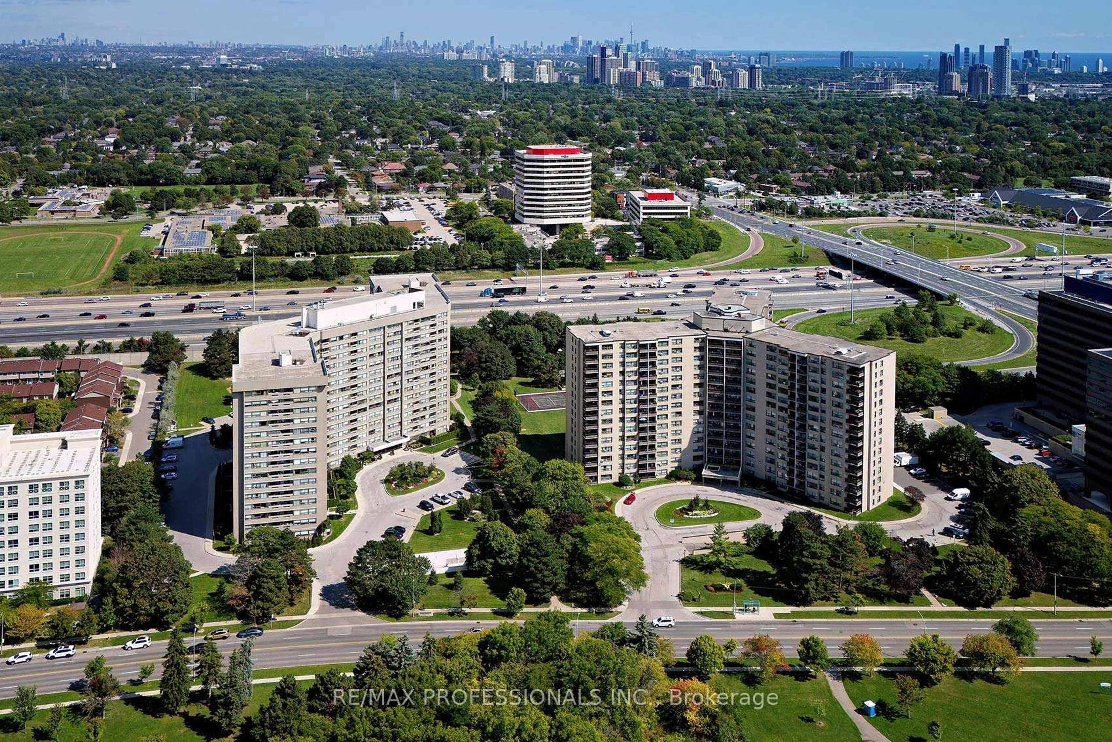 A pic from outside/outdoor area/front of a property/back of a property/a pic from drone, city buildings view from balcony for 475 The West Mall #310, Toronto Ontario M9C 4Z3