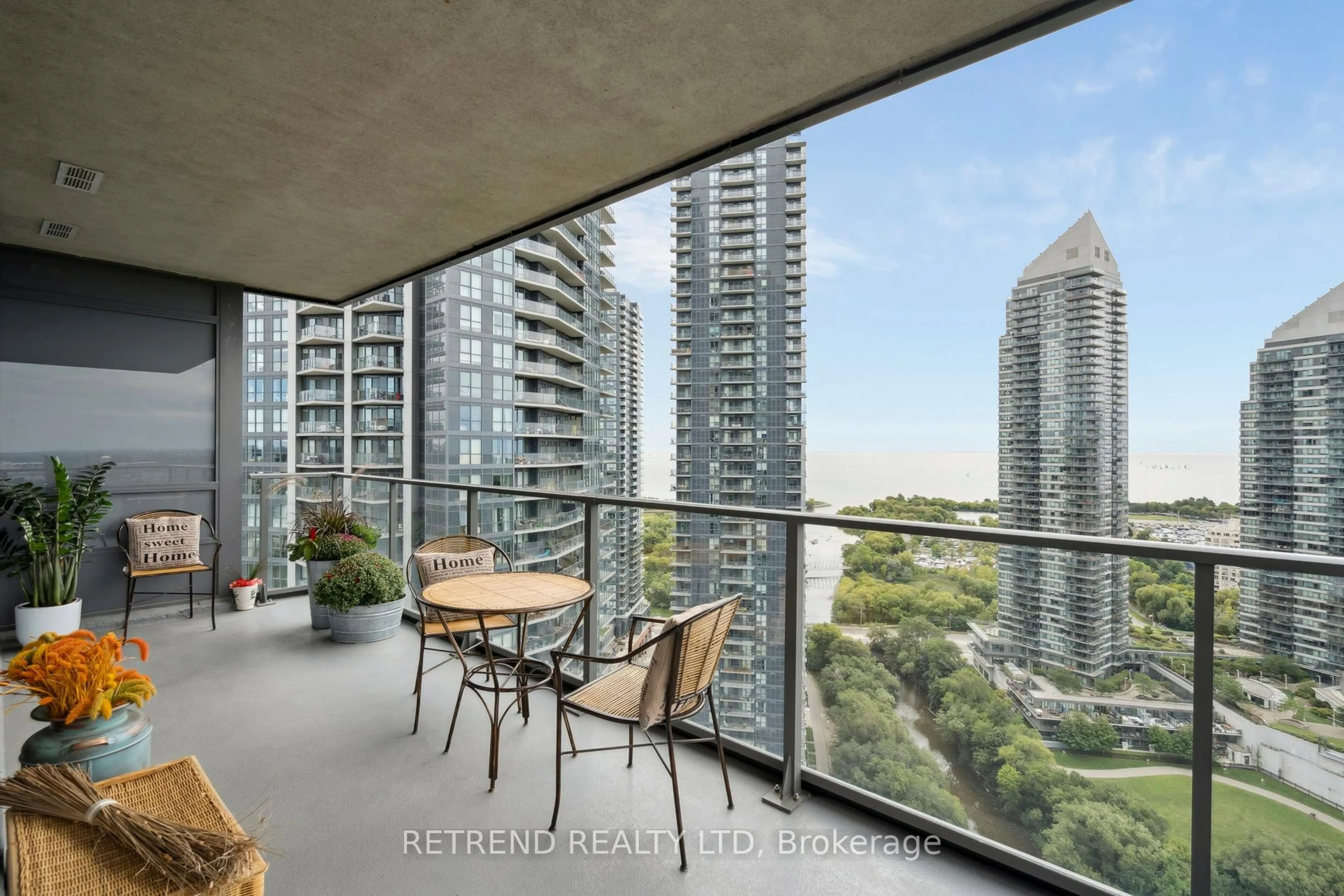 Balcony in the apartment, city buildings view from balcony for 36 Park Lawn Rd #2403, Toronto Ontario M8V 0E5