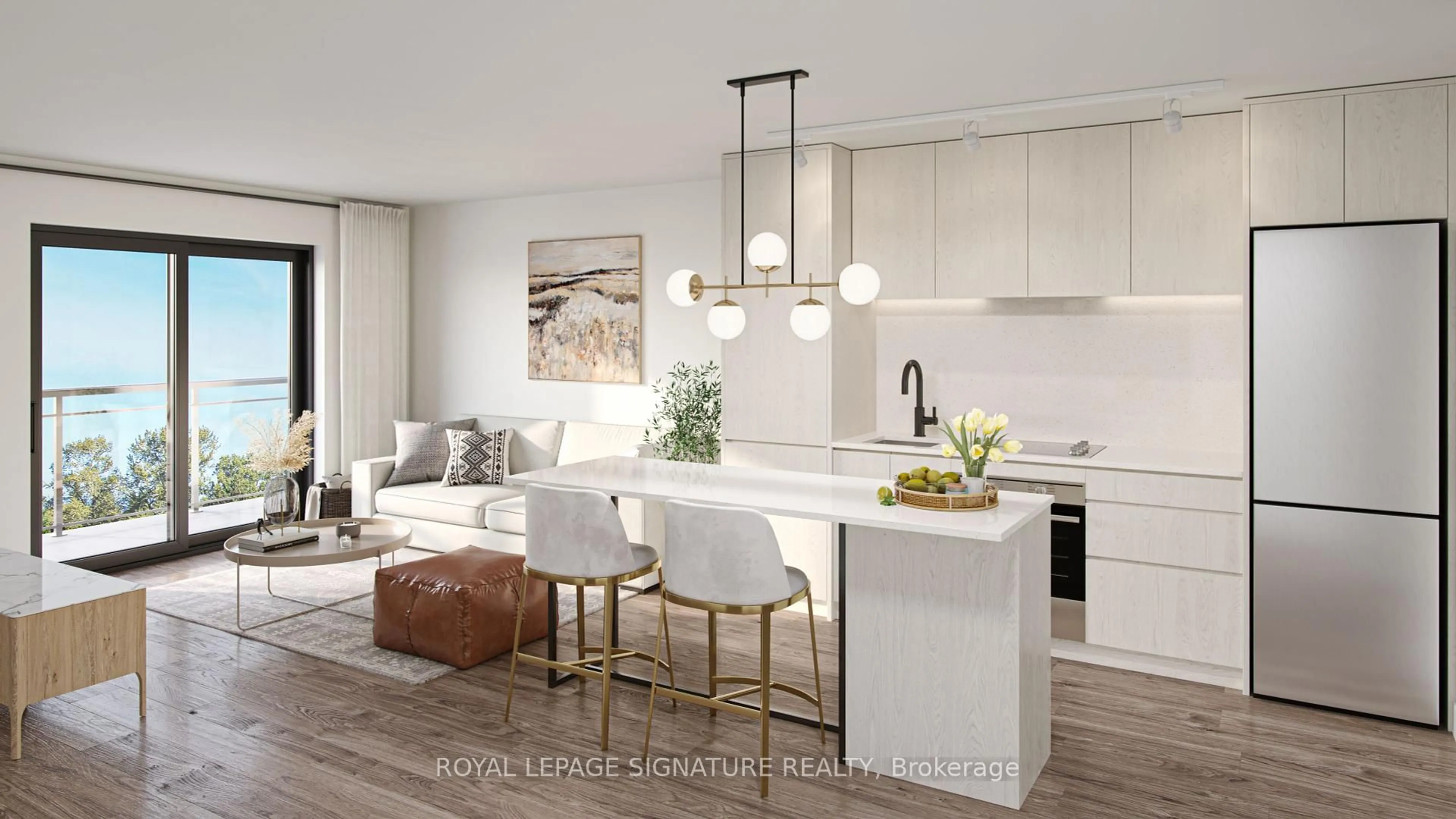 Open concept kitchen, wood/laminate floor for 2495 Eglinton Ave #2707, Mississauga Ontario L5M 2V8