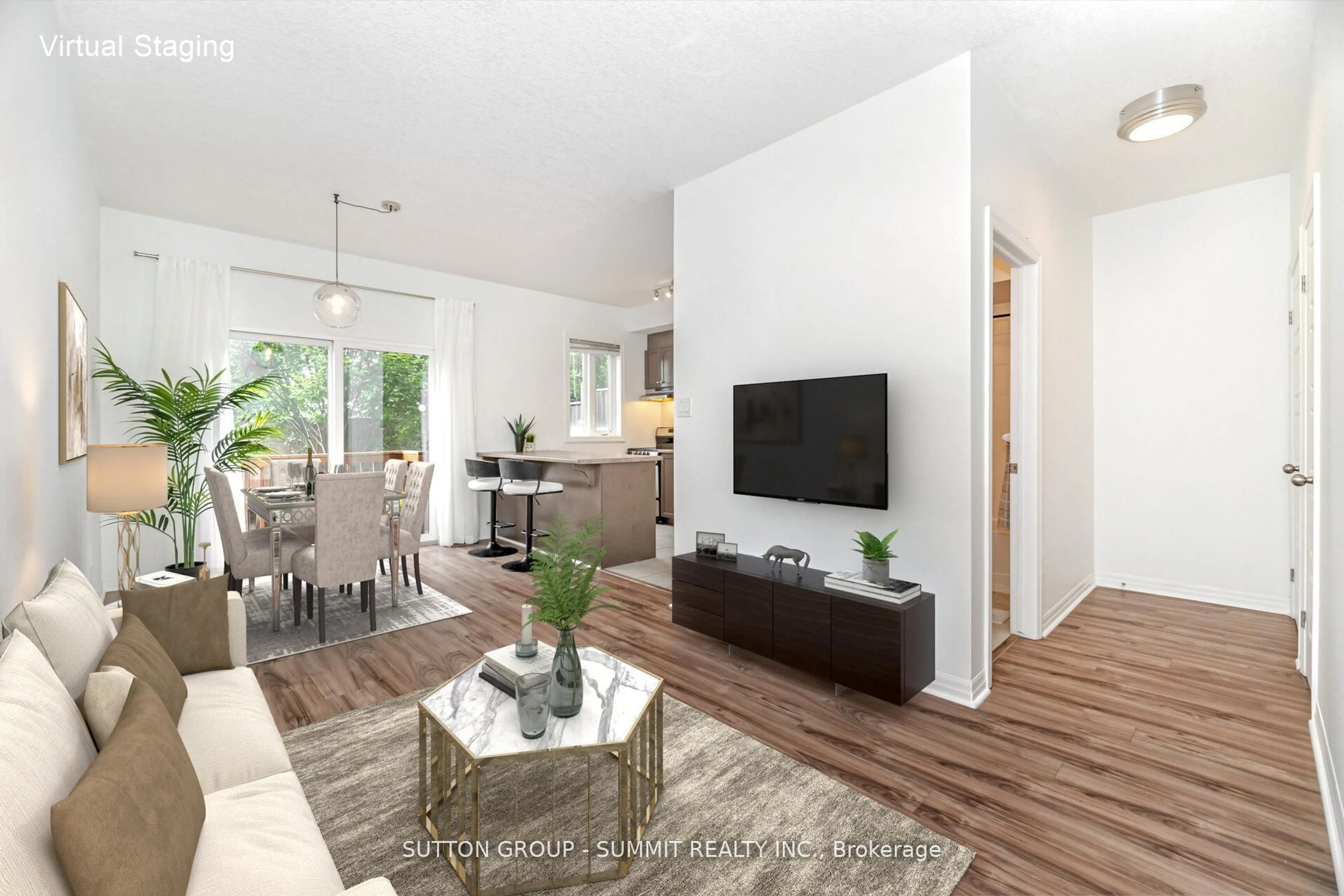 Living room with furniture, wood/laminate floor for 70 Plains Rd #12, Burlington Ontario L7T 0B6
