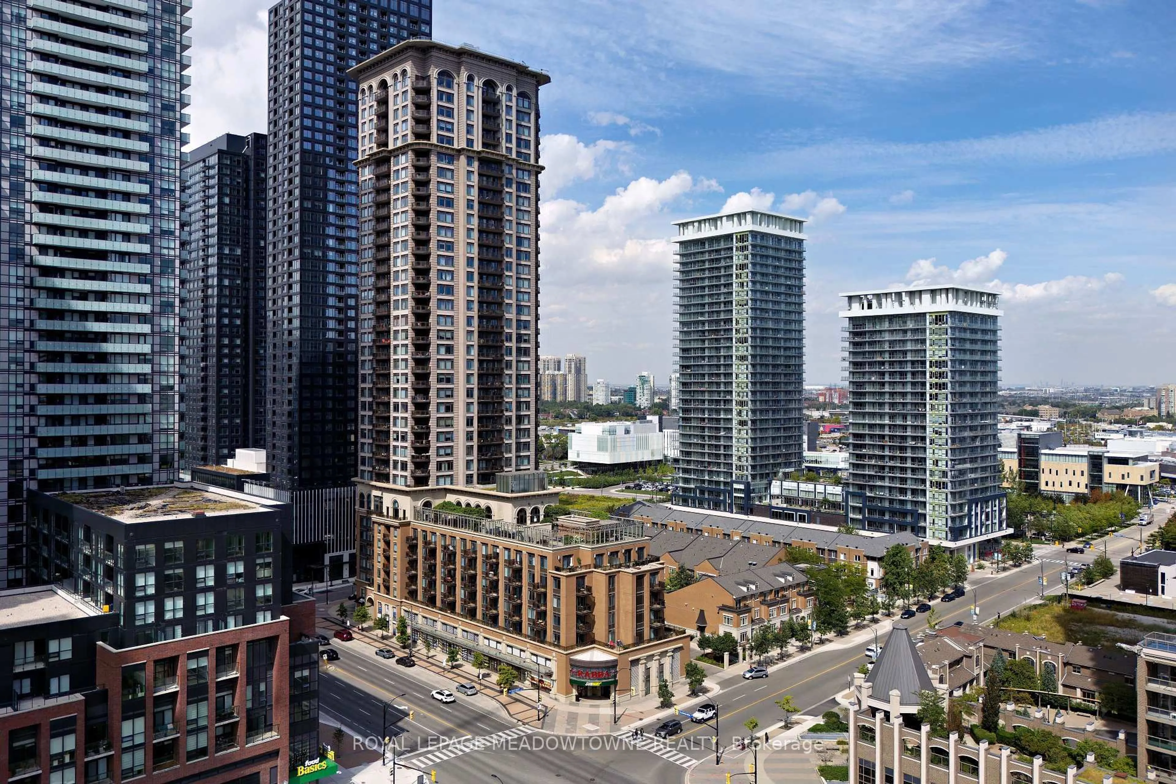 A pic from outside/outdoor area/front of a property/back of a property/a pic from drone, city buildings view from balcony for 385 Prince Of Wales Dr #307, Mississauga Ontario L5B 0C6
