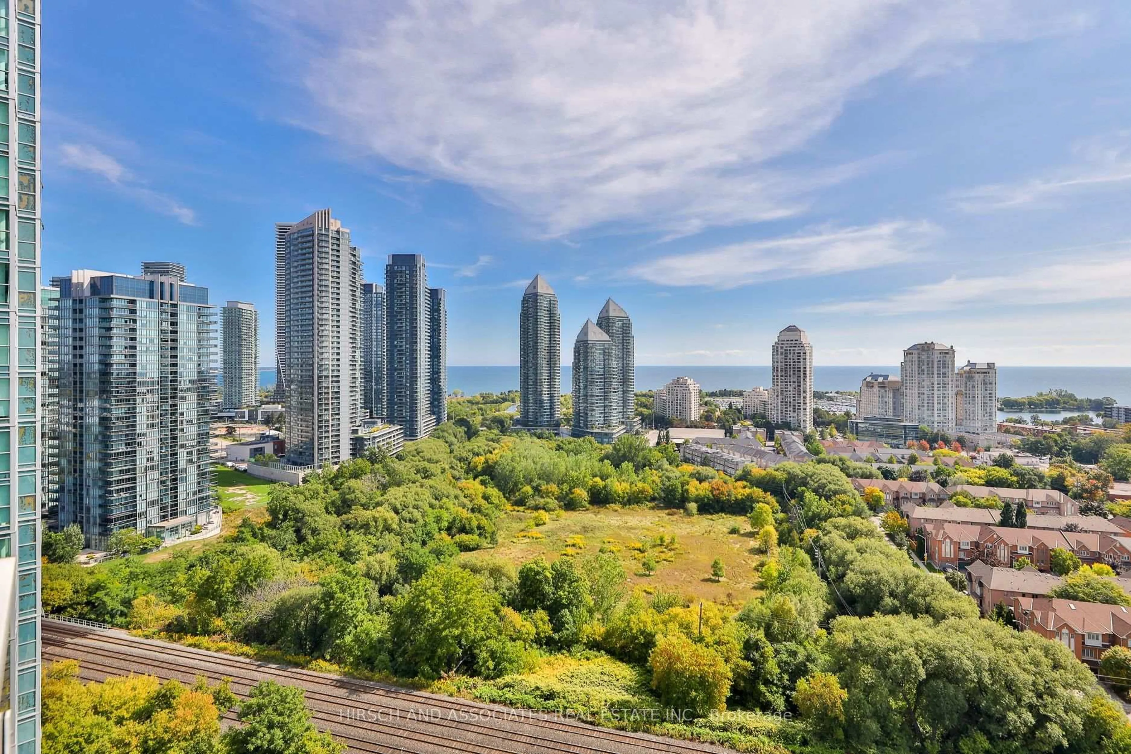 A pic from outside/outdoor area/front of a property/back of a property/a pic from drone, city buildings view from balcony for 251 Manitoba St #2004, Toronto Ontario M8Y 0C7