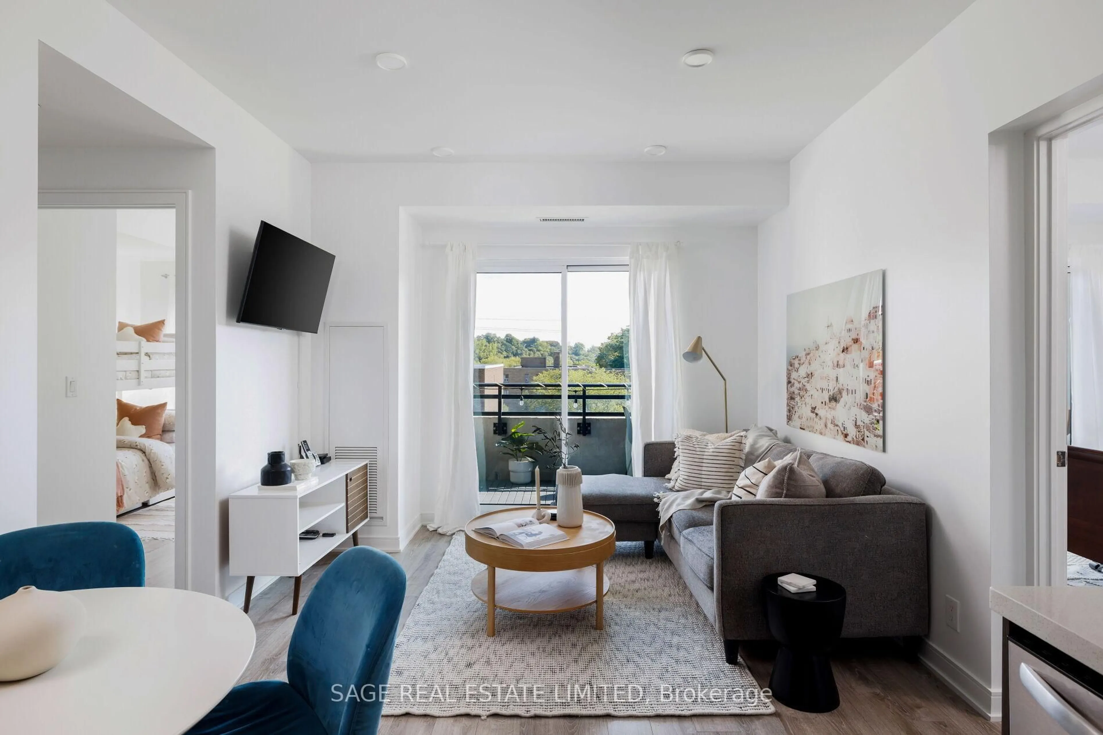 Living room with furniture, unknown for 1 Neighbourhood Lane #408, Toronto Ontario M8Y 0C2