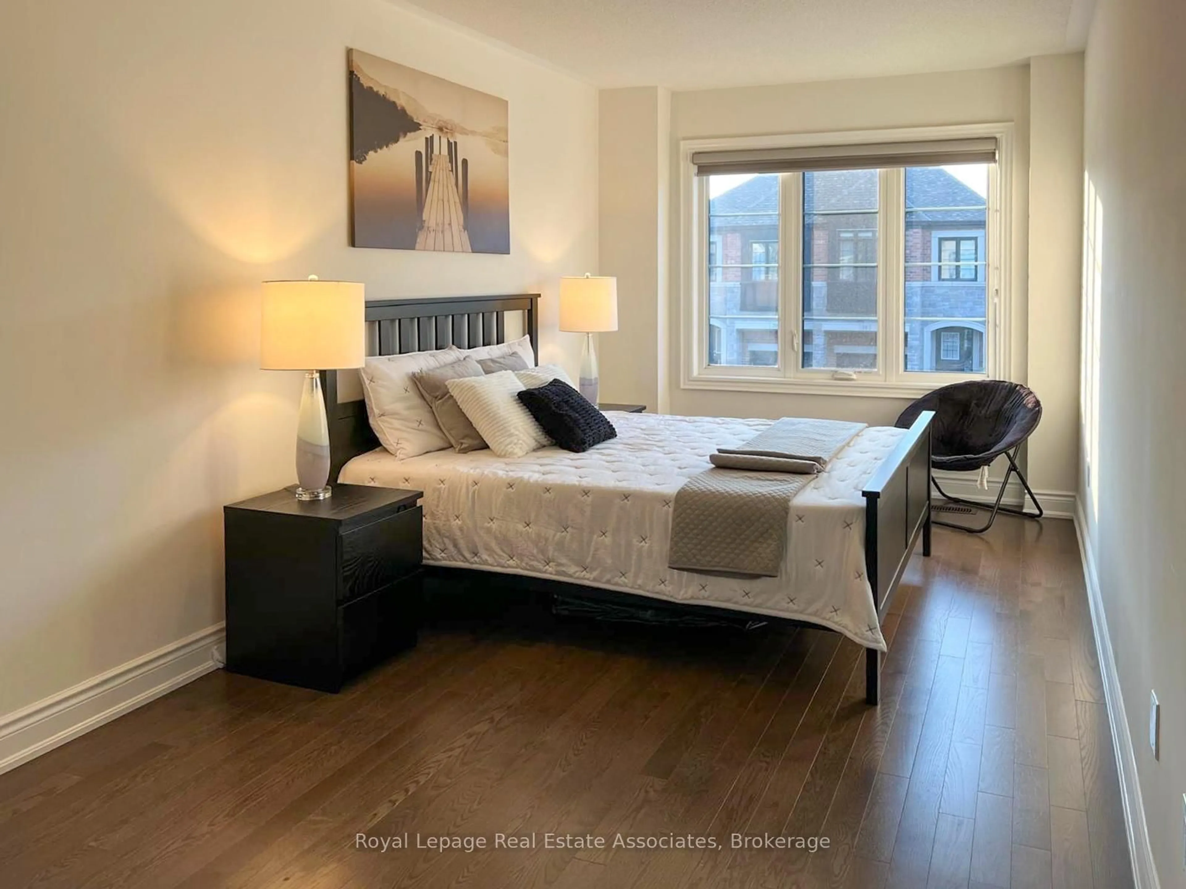 Bedroom with bed, wood/laminate floor for 13 Quinton Rdge, Brampton Ontario L6Y 6J4