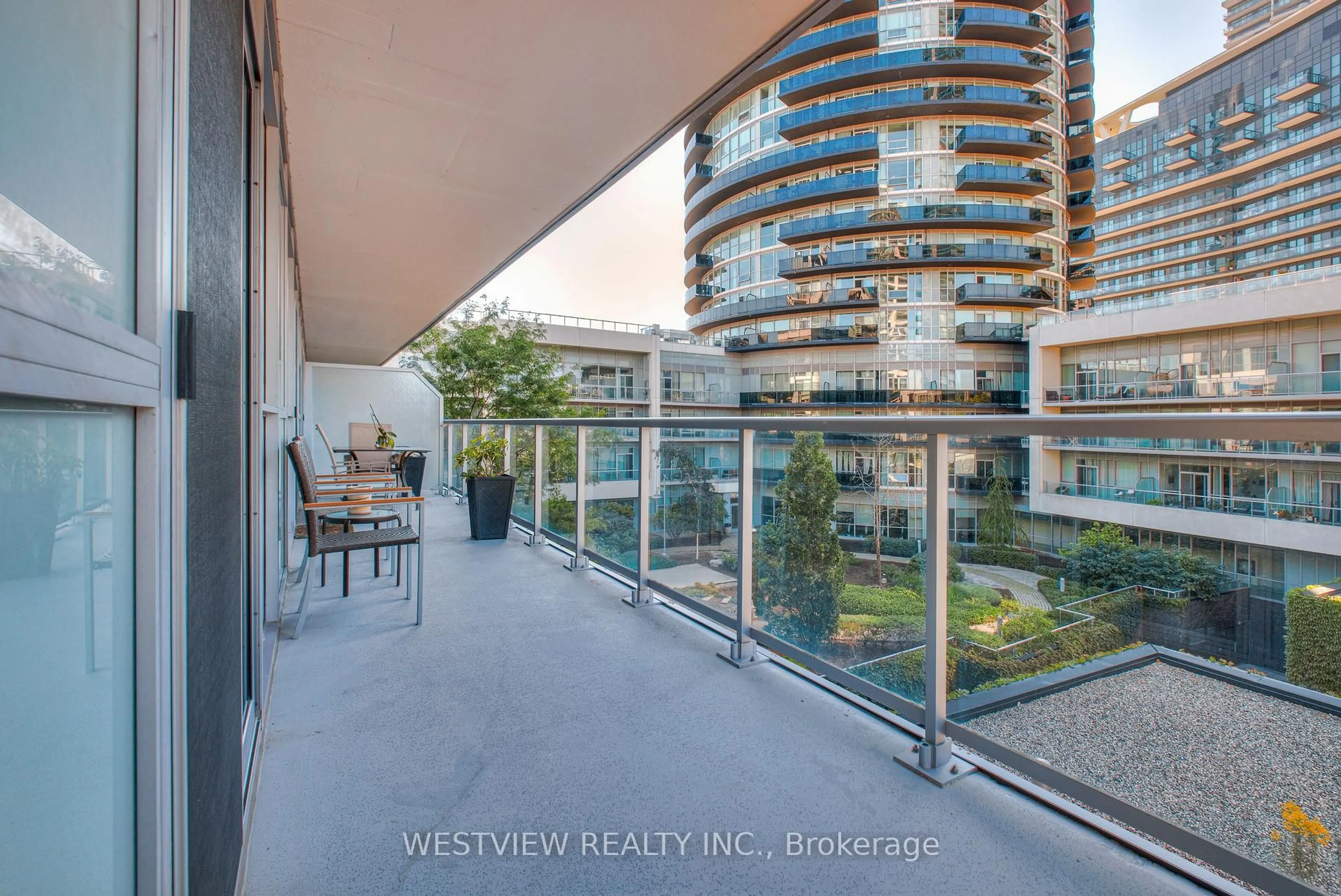 Balcony in the apartment, city buildings view from balcony for 80 Marine Parade Dr #311, Toronto Ontario M8V 0A3