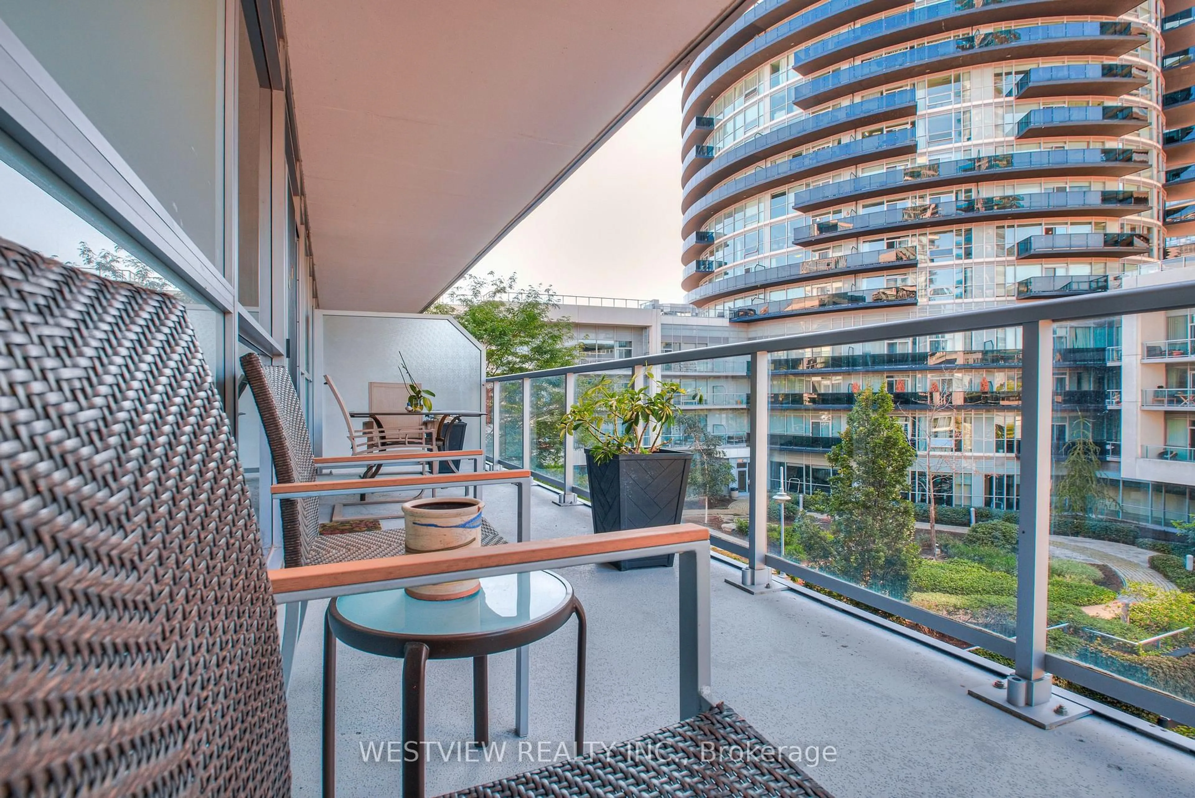 Balcony in the apartment, city buildings view from balcony for 80 Marine Parade Dr #311, Toronto Ontario M8V 0A3