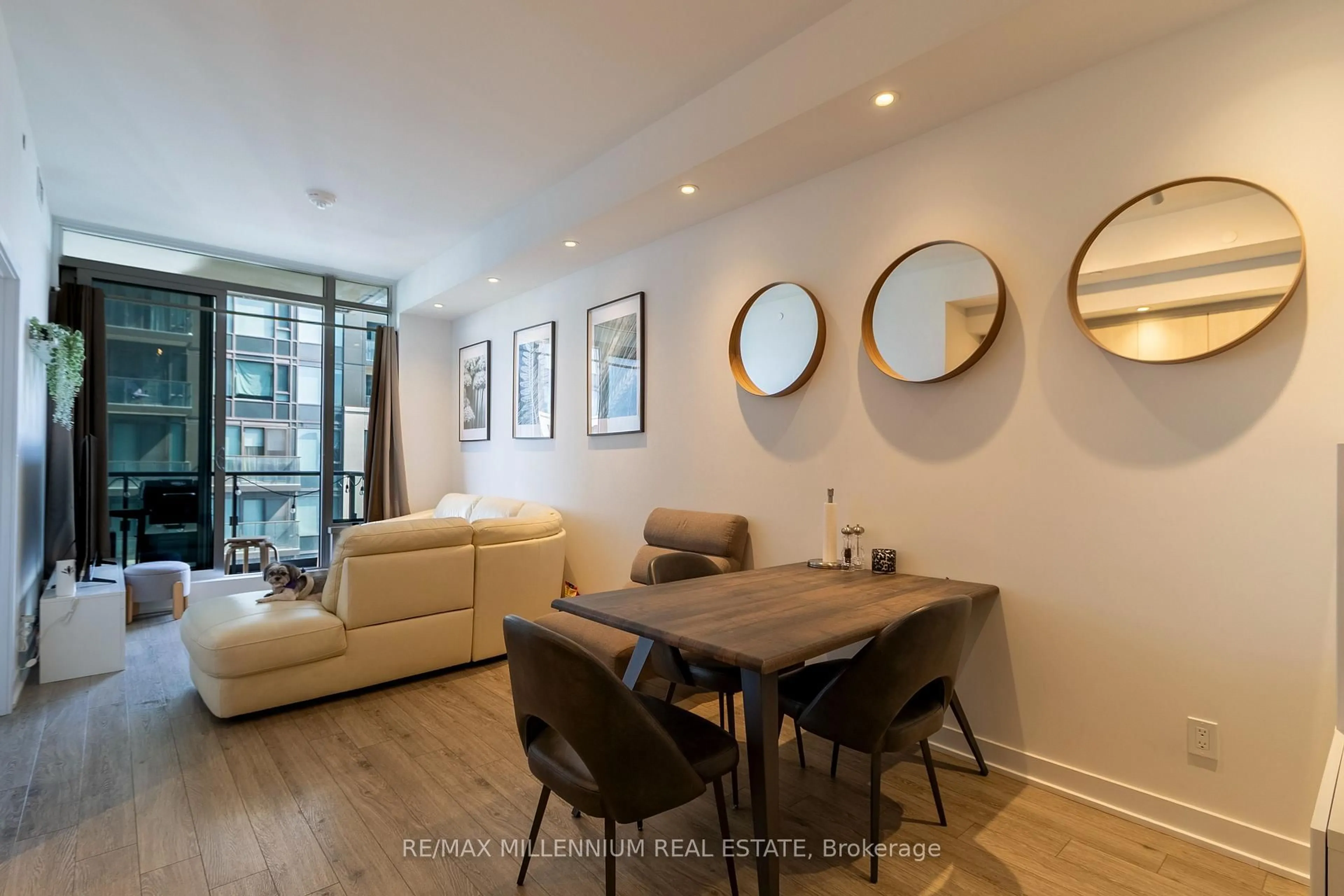 Living room with furniture, wood/laminate floor for 1928 Lakeshore Blvd #3205, Toronto Ontario M6S 0B1