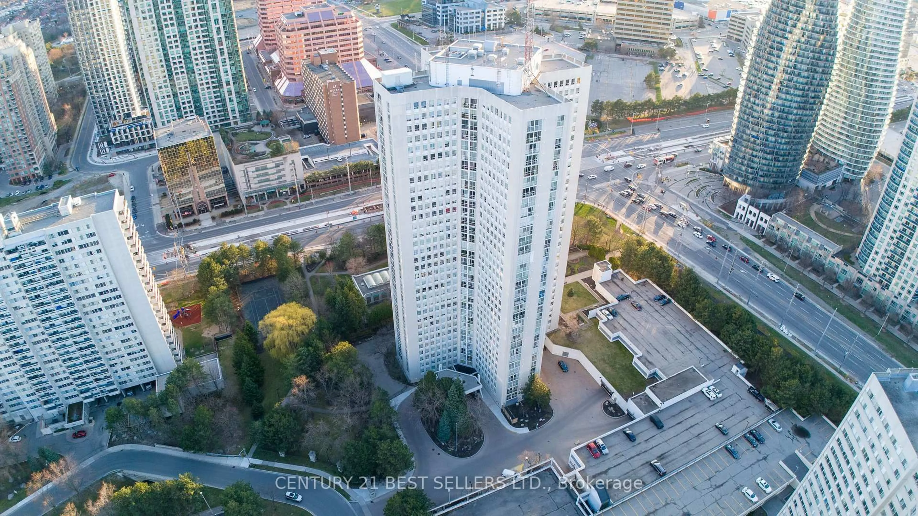 A pic from outside/outdoor area/front of a property/back of a property/a pic from drone, city buildings view from balcony for 3650 Kaneff Cres #1803, Mississauga Ontario L5A 4A1