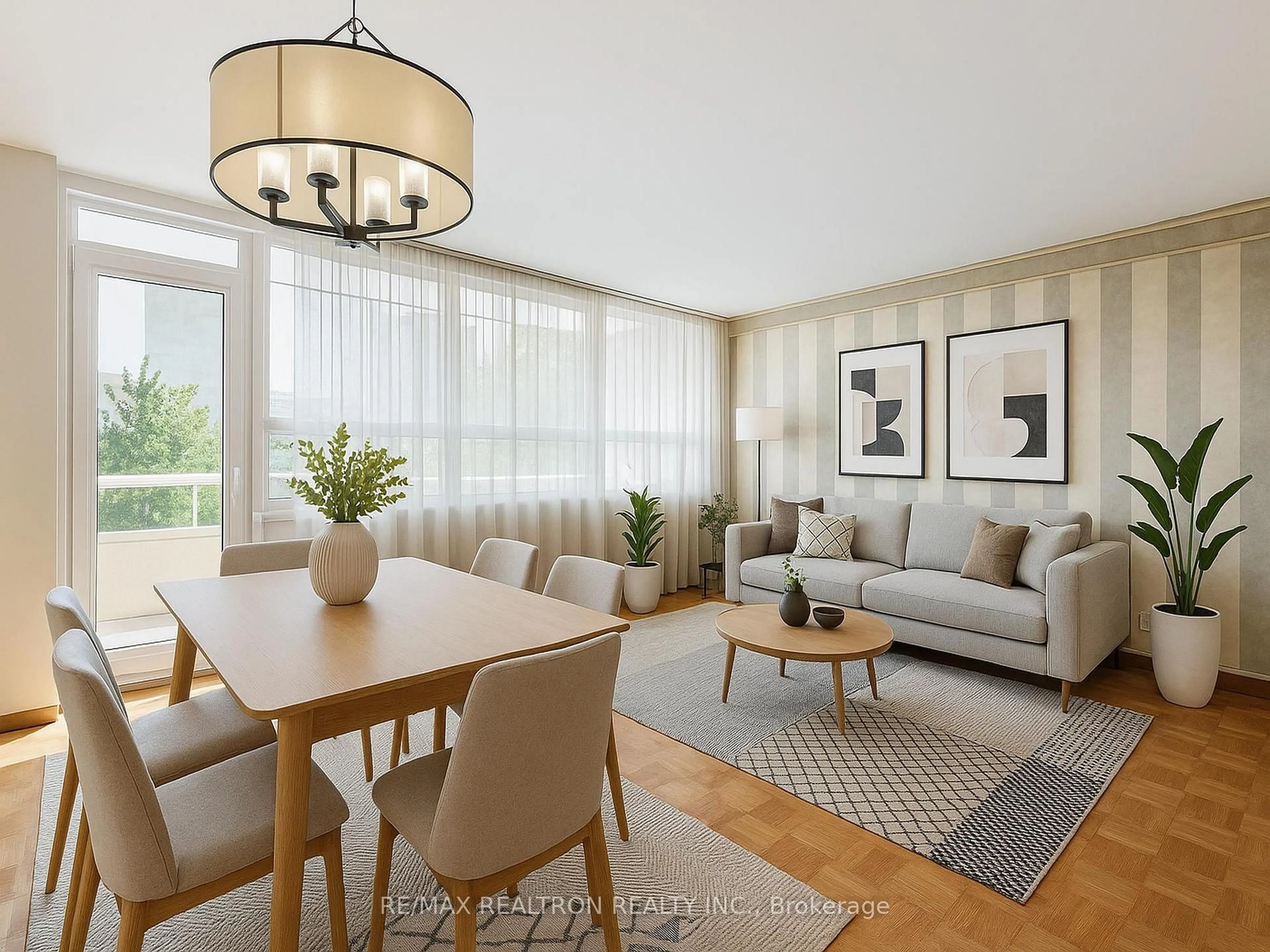 Living room with furniture, wood/laminate floor for 360 Ridelle Ave #410, Toronto Ontario M6B 1K1