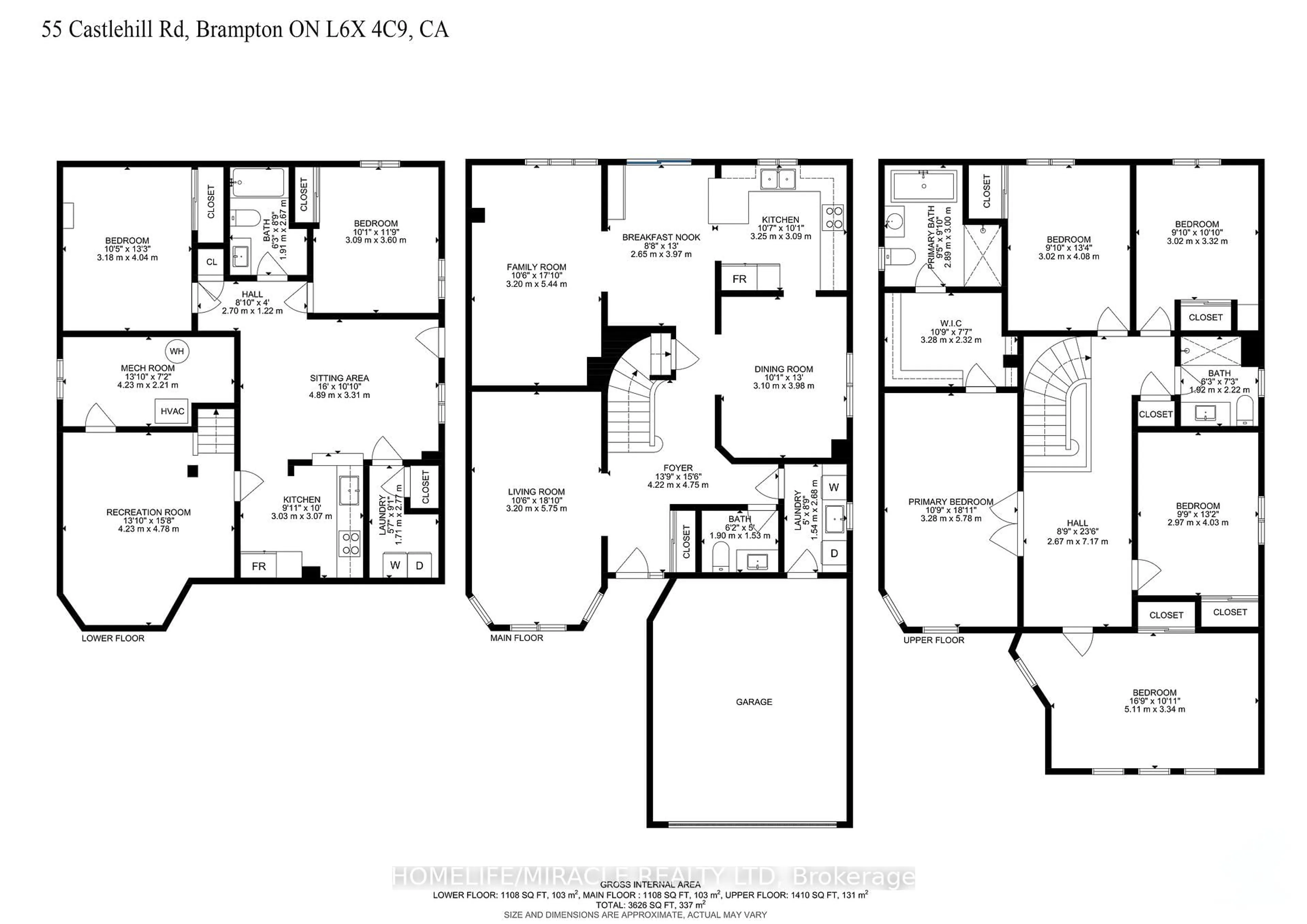 Floor plan for 55 Castlehill Rd, Brampton Ontario L6X 4C9