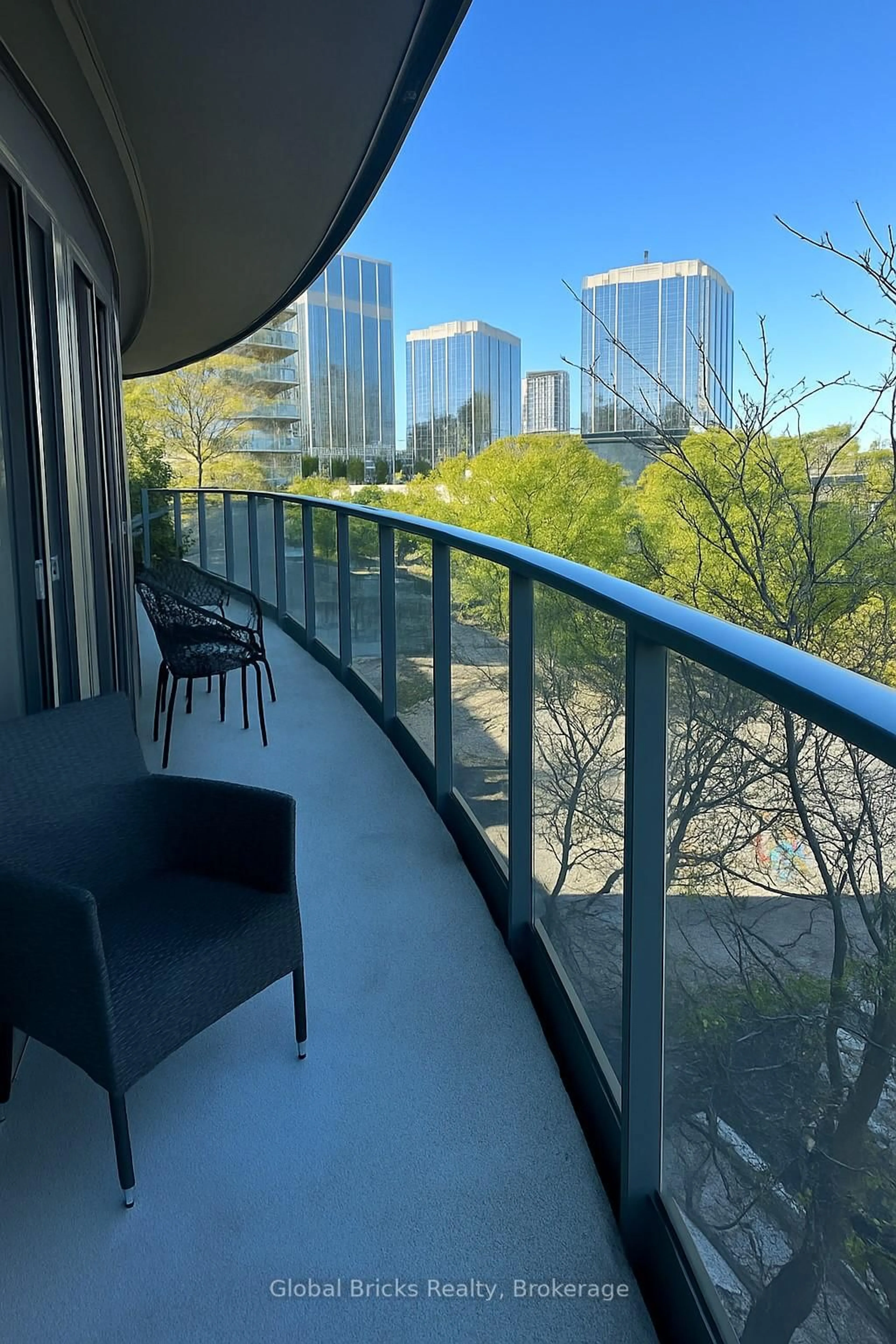 Balcony in the apartment, city buildings view from balcony for 60 Absolute Ave #308, Mississauga Ontario L4Z 0A9