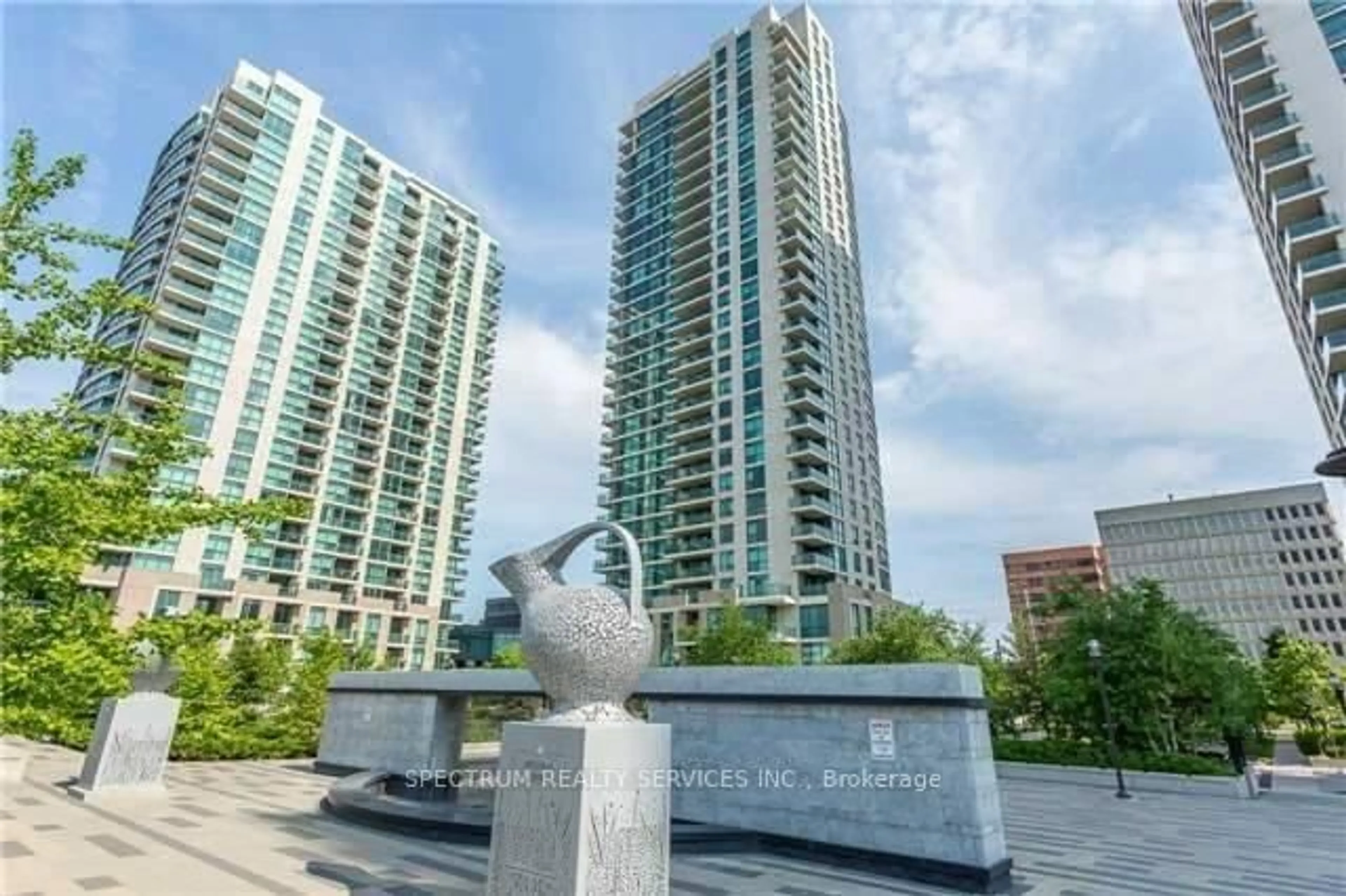 Patio, city buildings view from balcony for 215 Sherway Gdns #708, Toronto Ontario M9C 0A4