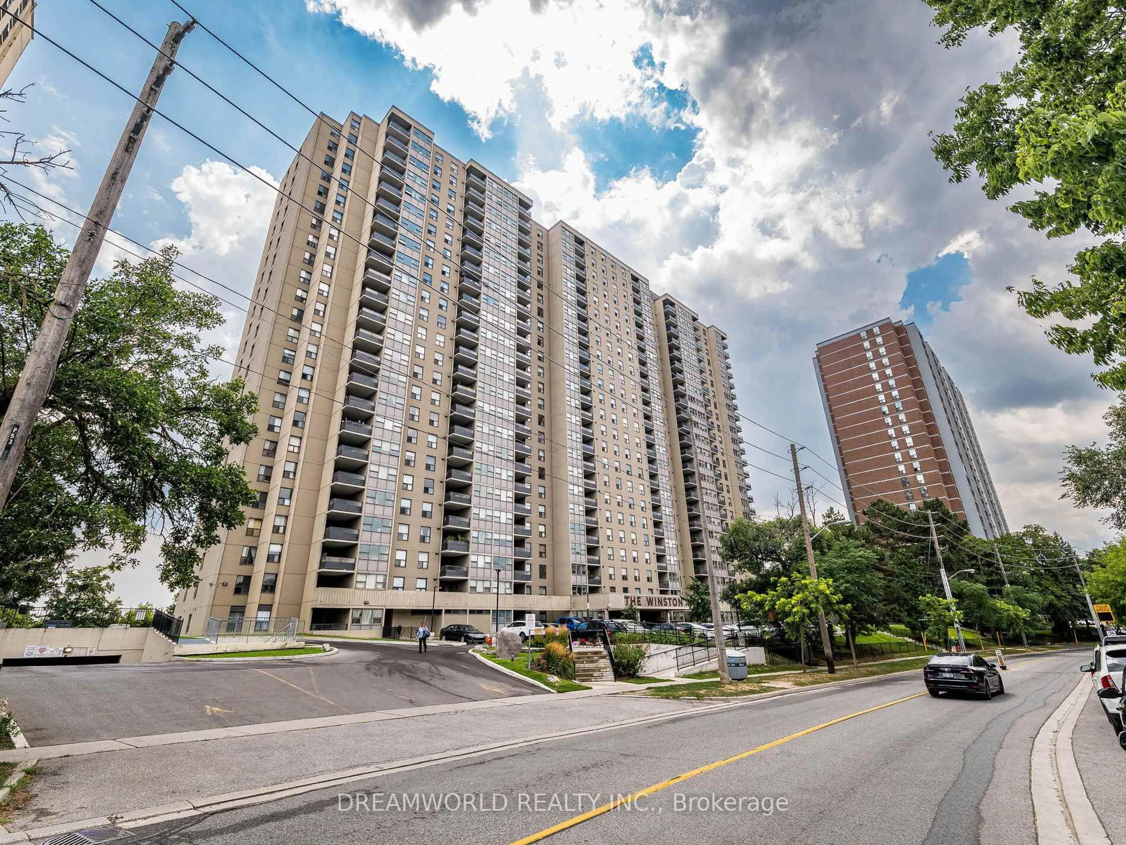 A pic from outside/outdoor area/front of a property/back of a property/a pic from drone, street for 75 Emmett Ave #2104, Toronto Ontario M6M 5A7